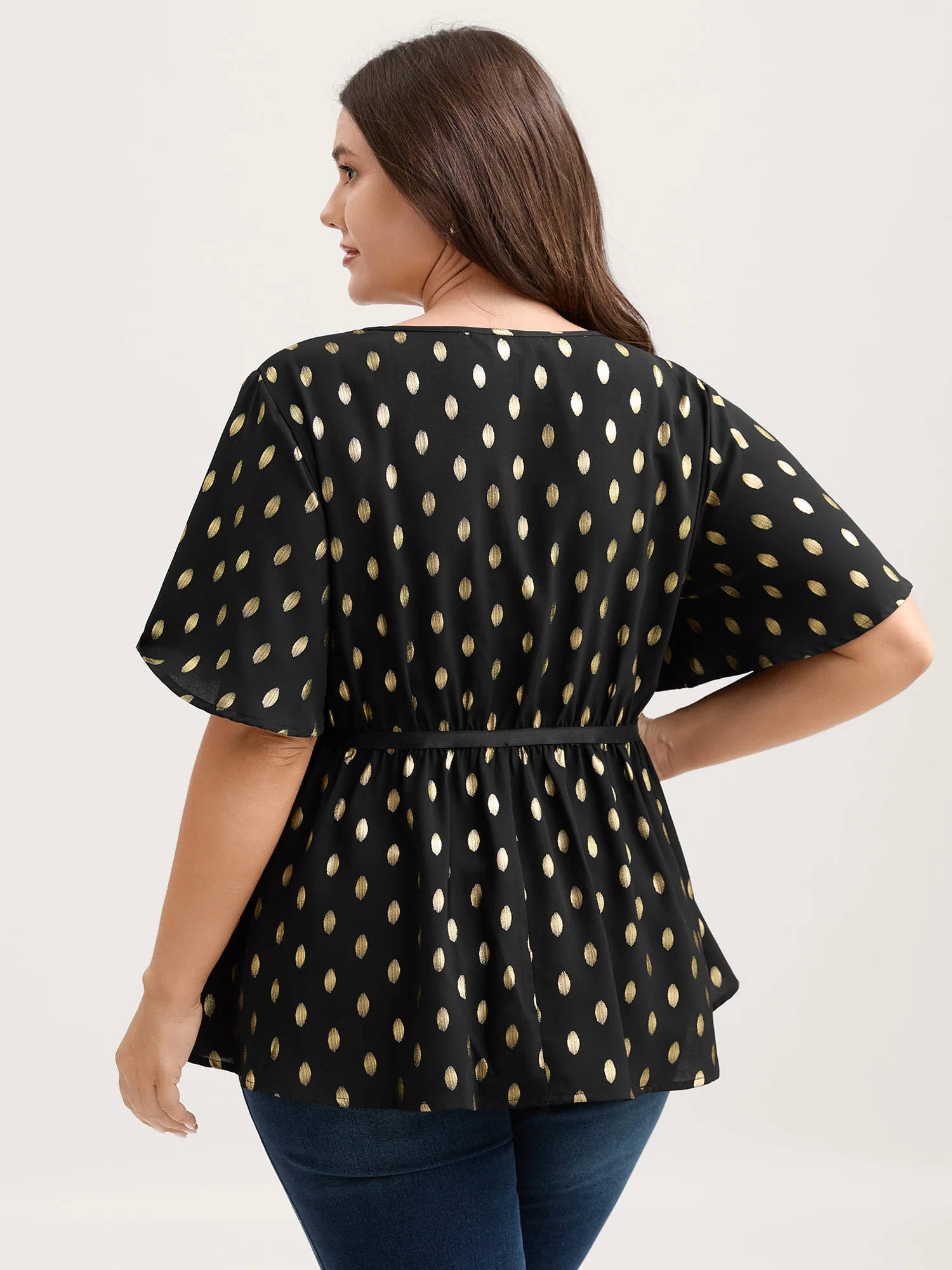 Shimmery Sequin Polka Dots Waist-Cinched Blouse - Image 4