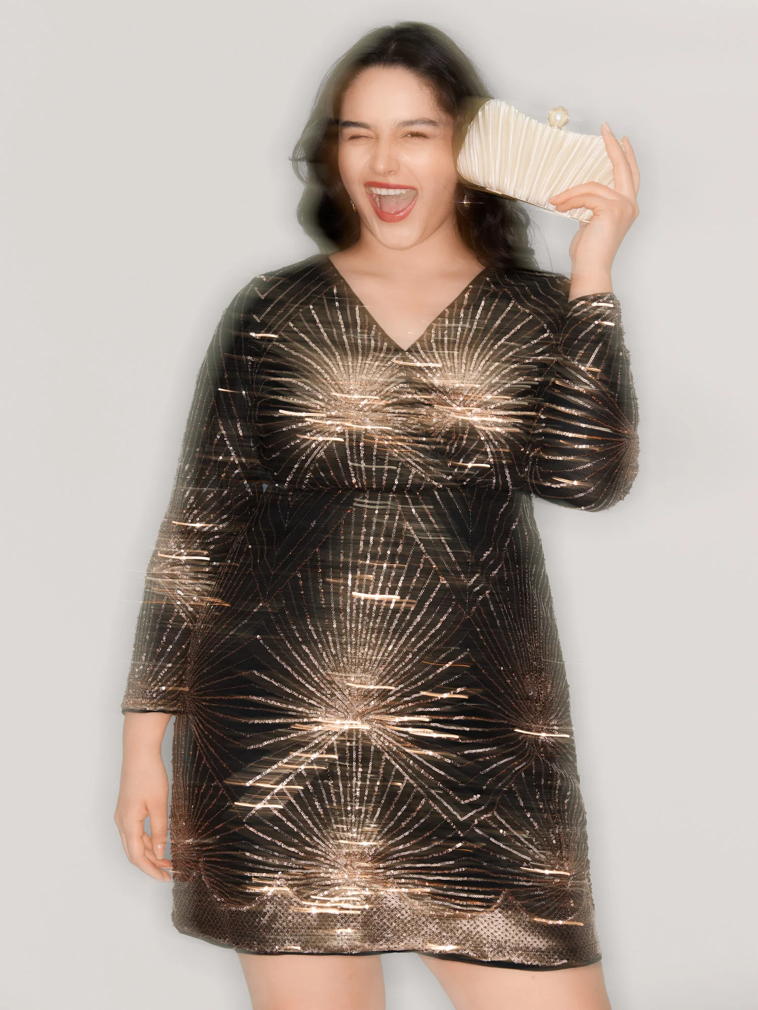 Shimmery Sequin Sheer Zipper Midi Dress - Image 3
