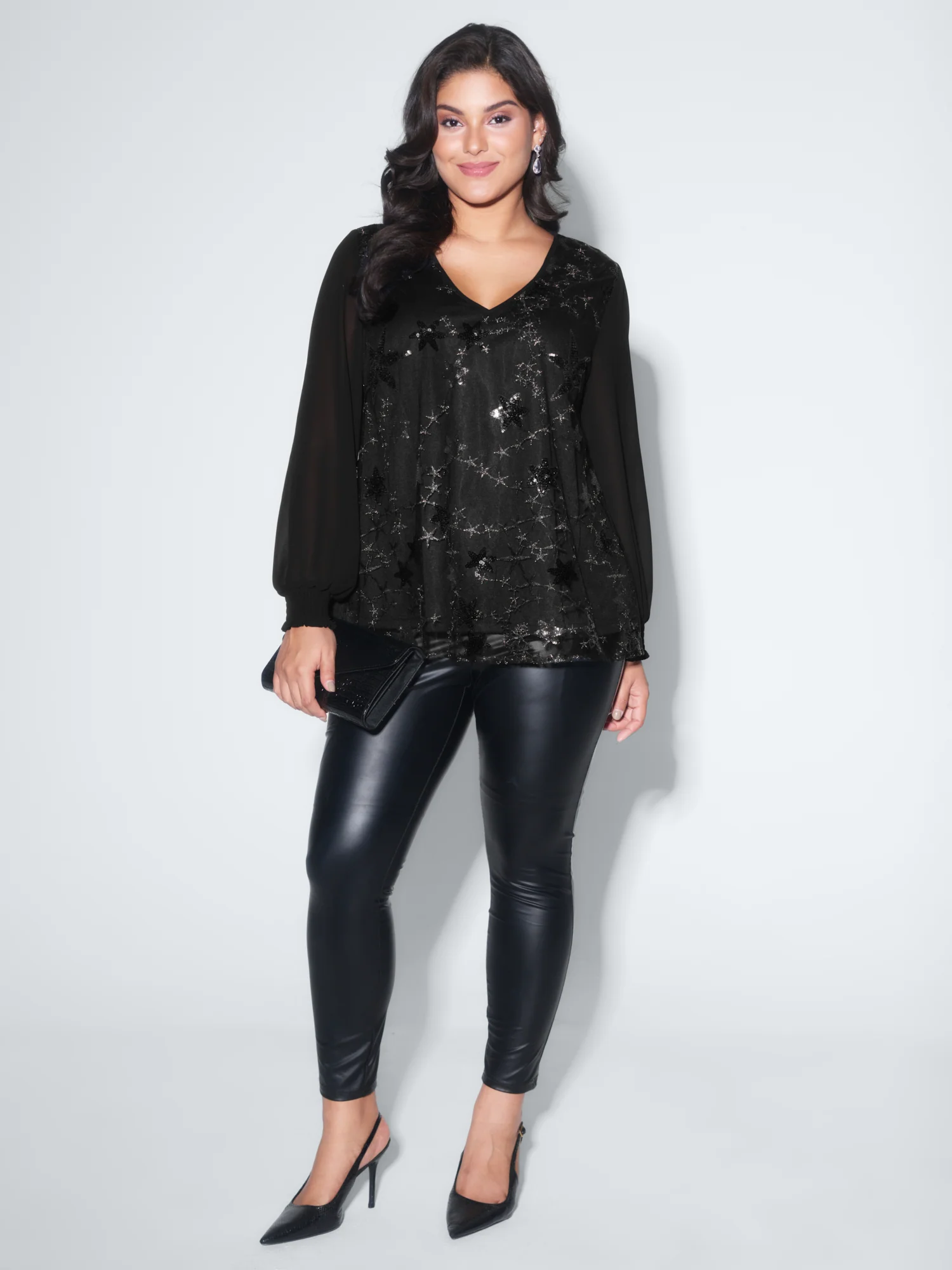 Shimmery Sequin Shirred Cuff Blouse - Image 2