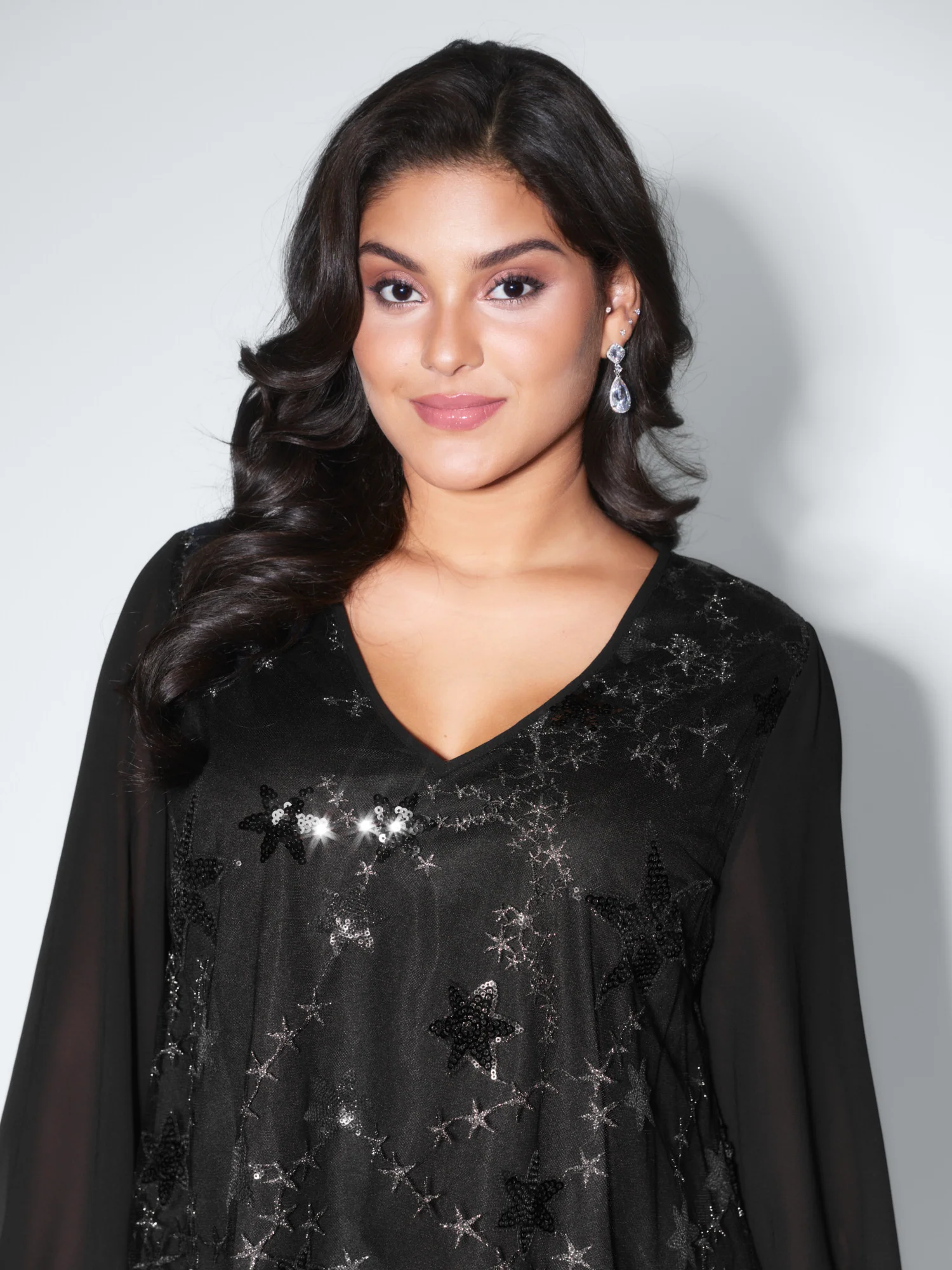 Shimmery Sequin Shirred Cuff Blouse - Image 3
