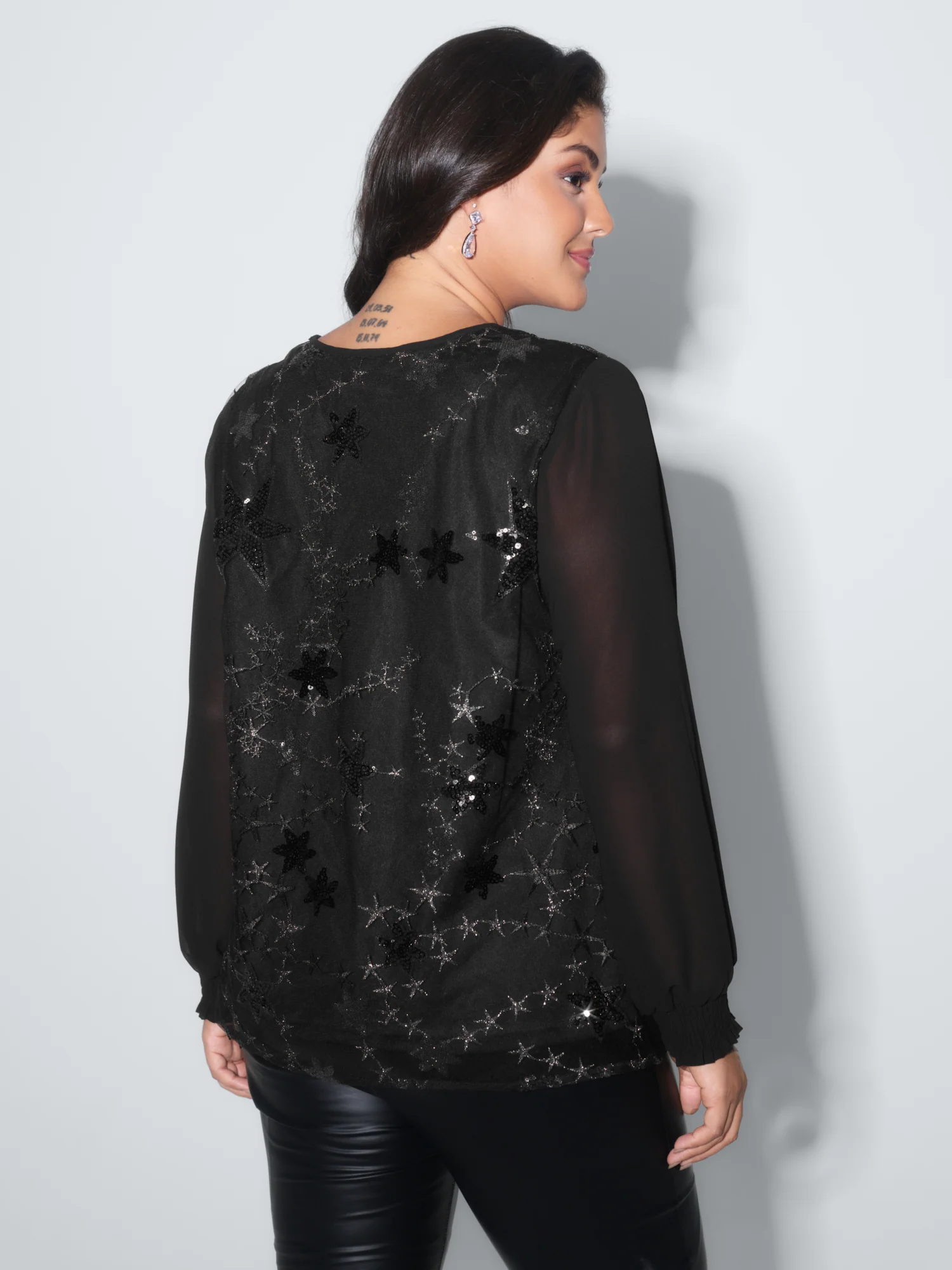 Shimmery Sequin Shirred Cuff Blouse - Image 4