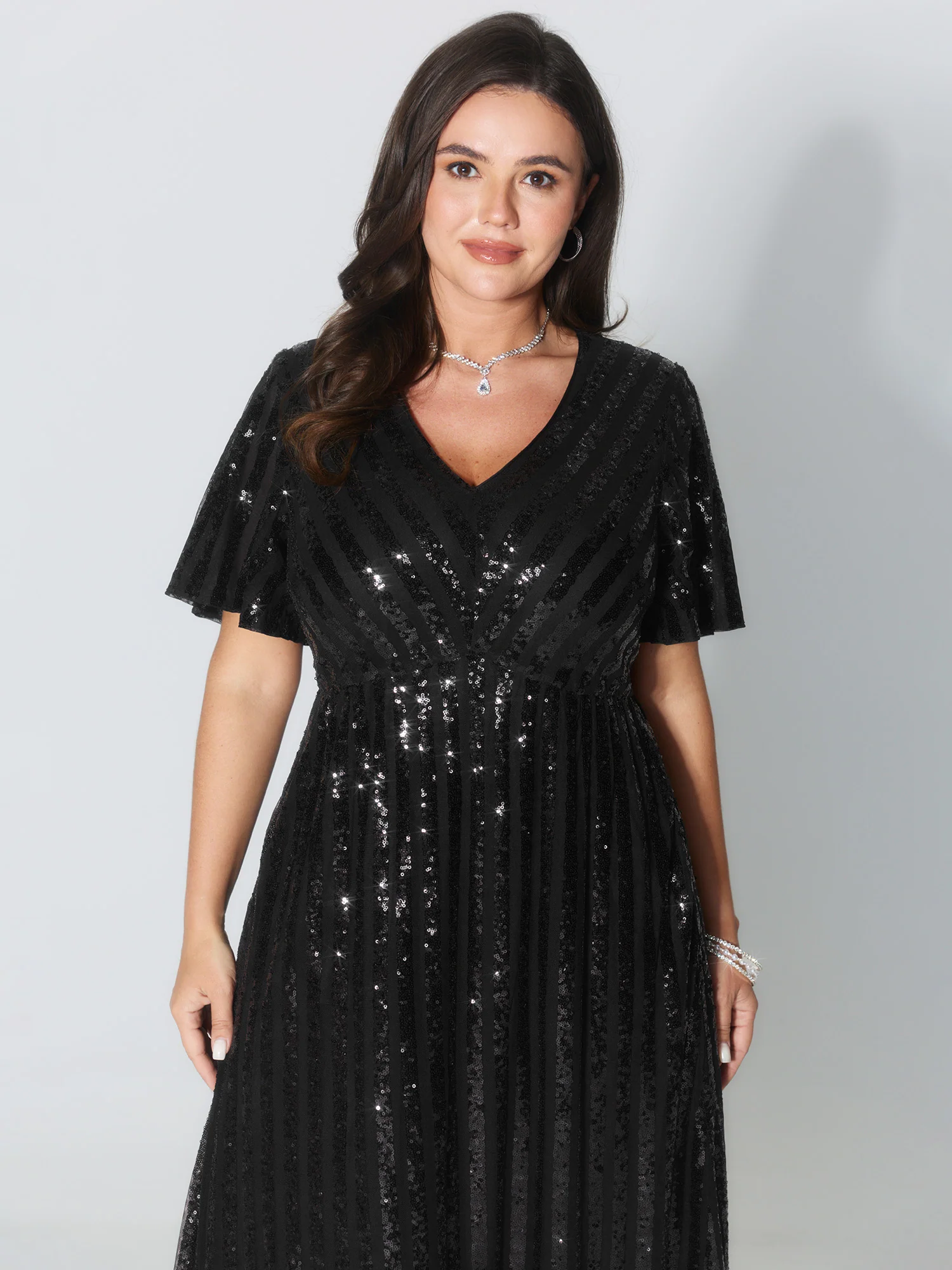 Shimmery Sequin V-Neck Midi Dress - Image 2