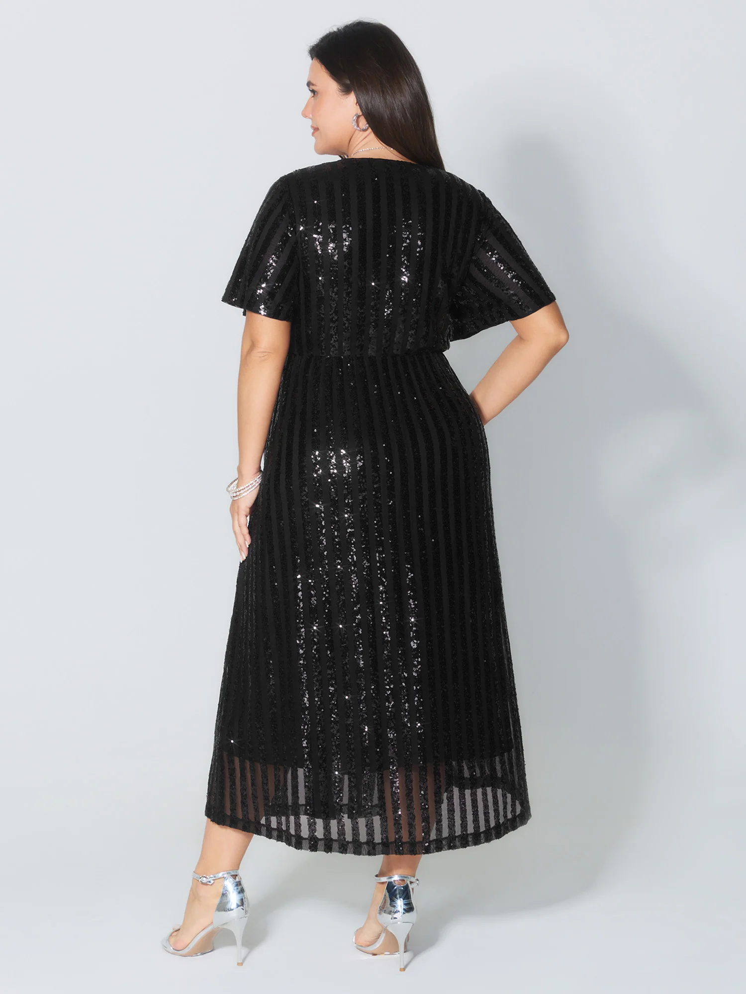 Shimmery Sequin V-Neck Midi Dress - Image 4