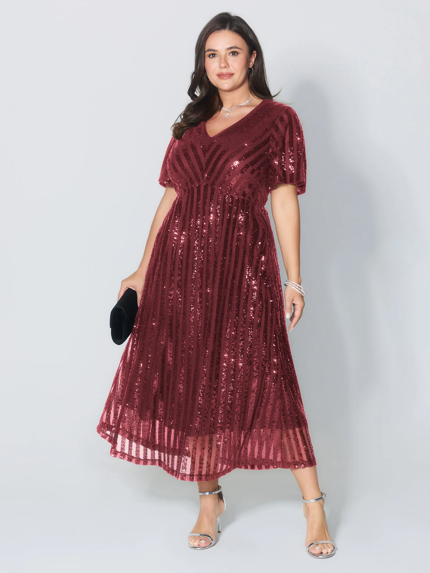 Shimmery Sequin V-Neck Midi Dress - Image 8