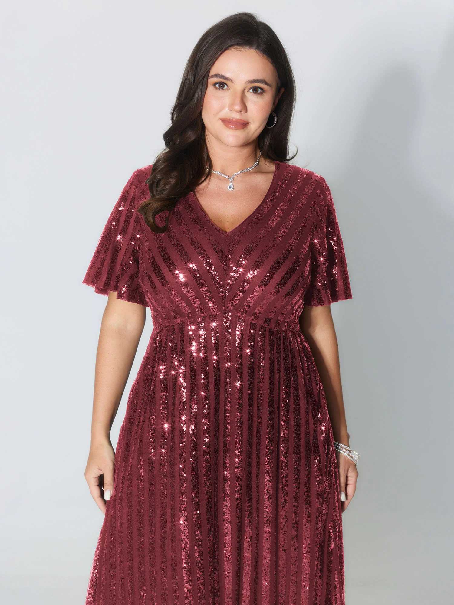 Shimmery Sequin V-Neck Midi Dress - Image 9