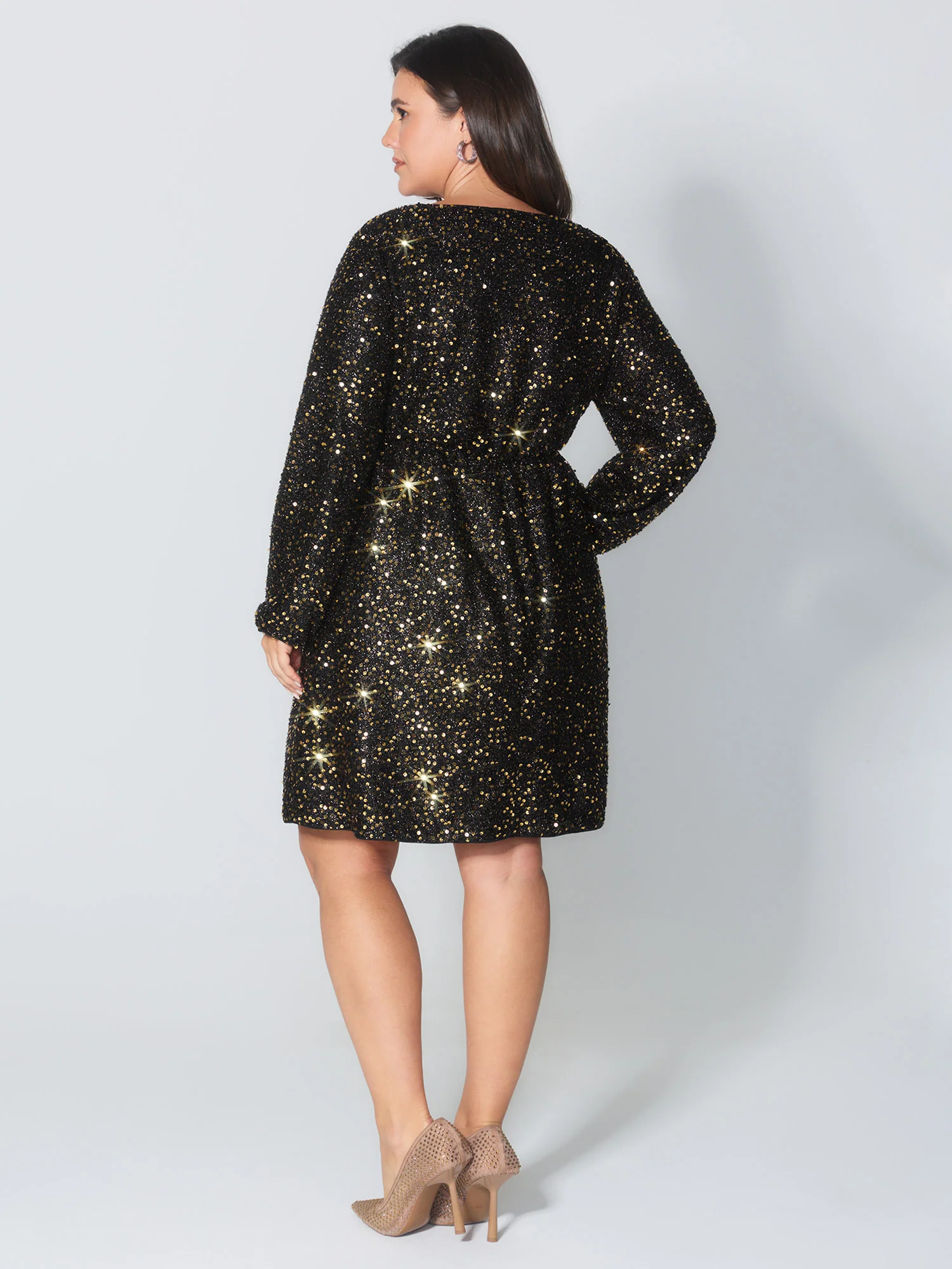 Shimmery Sequin V-Neck Knee Dress - Image 11