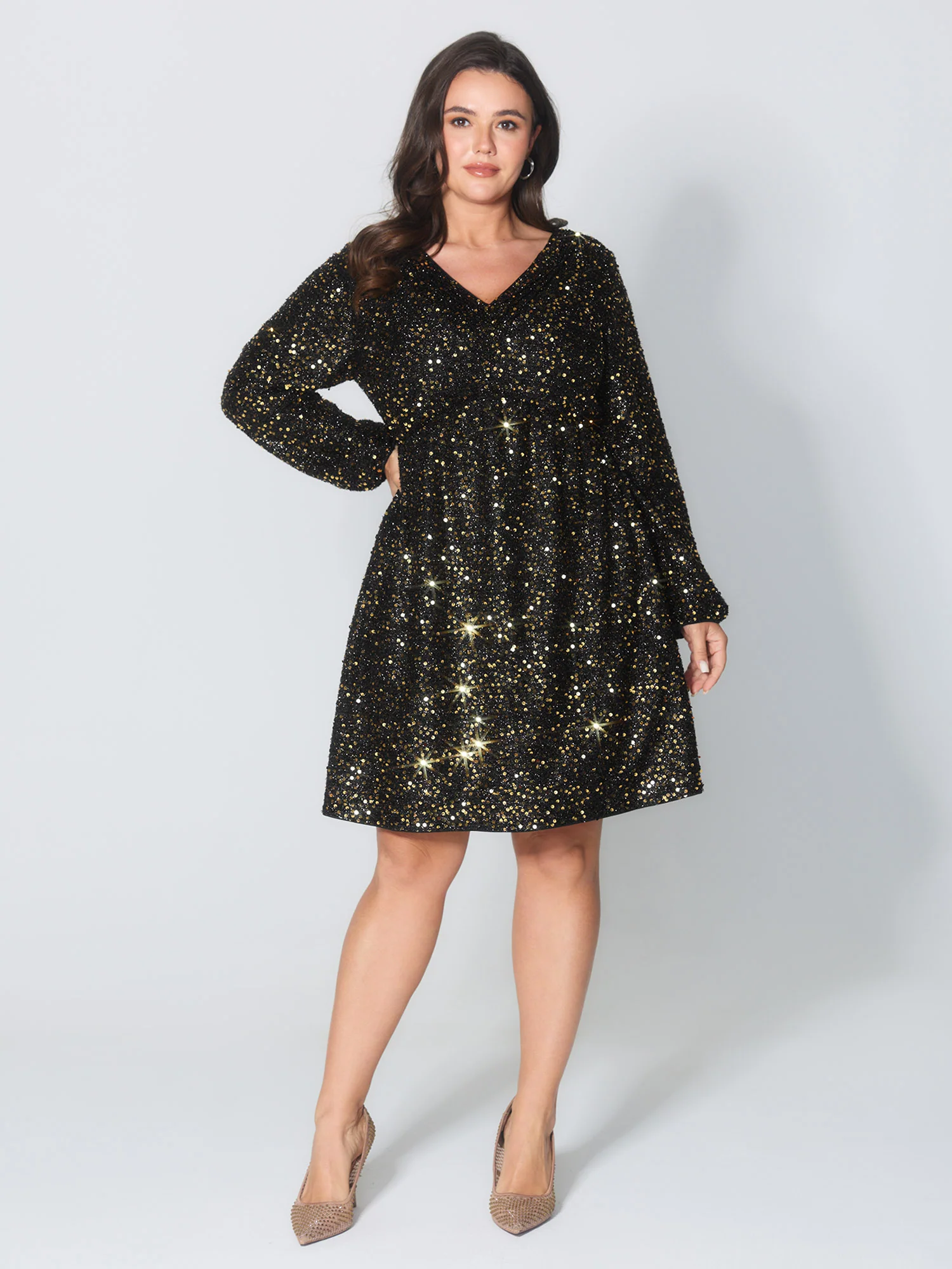Shimmery Sequin V-Neck Knee Dress - Image 8