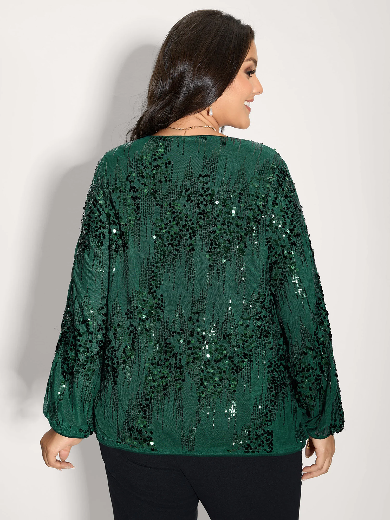Shimmery Sequin Wrap V-Neck Blouse - Image 5