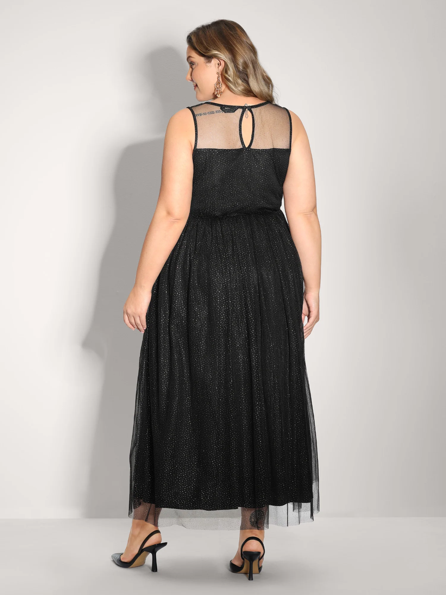 Shimmery Sheer Neckline Flowy Maxi Dress - Image 5