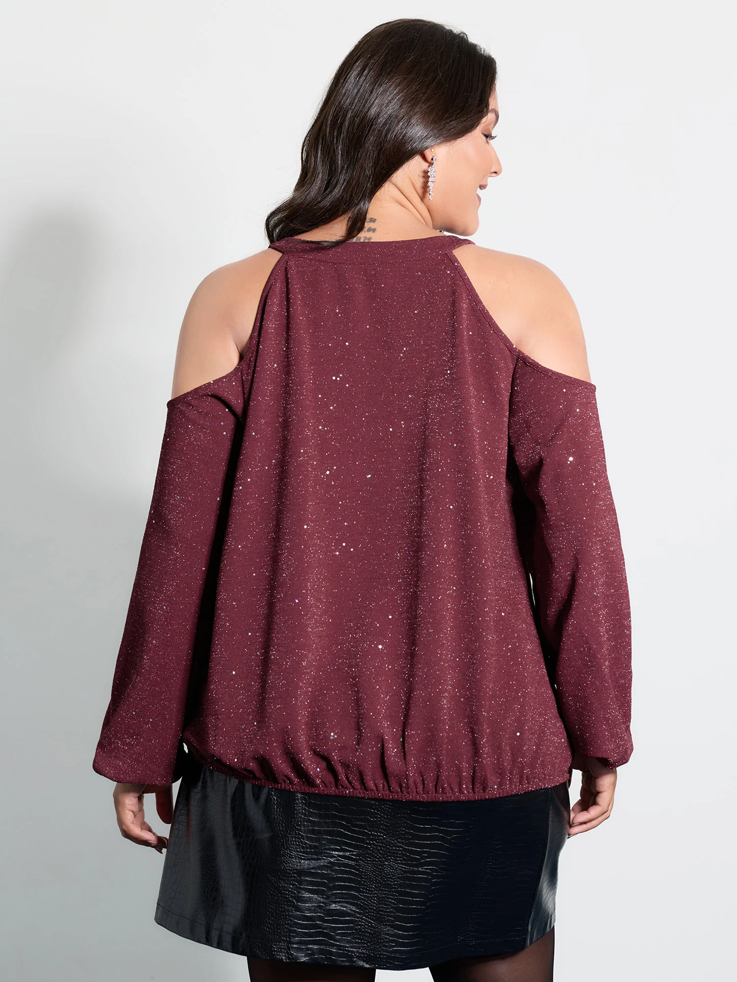 Shimmery Silk Wrap Cut-Out Shoulder Blouse - Image 5