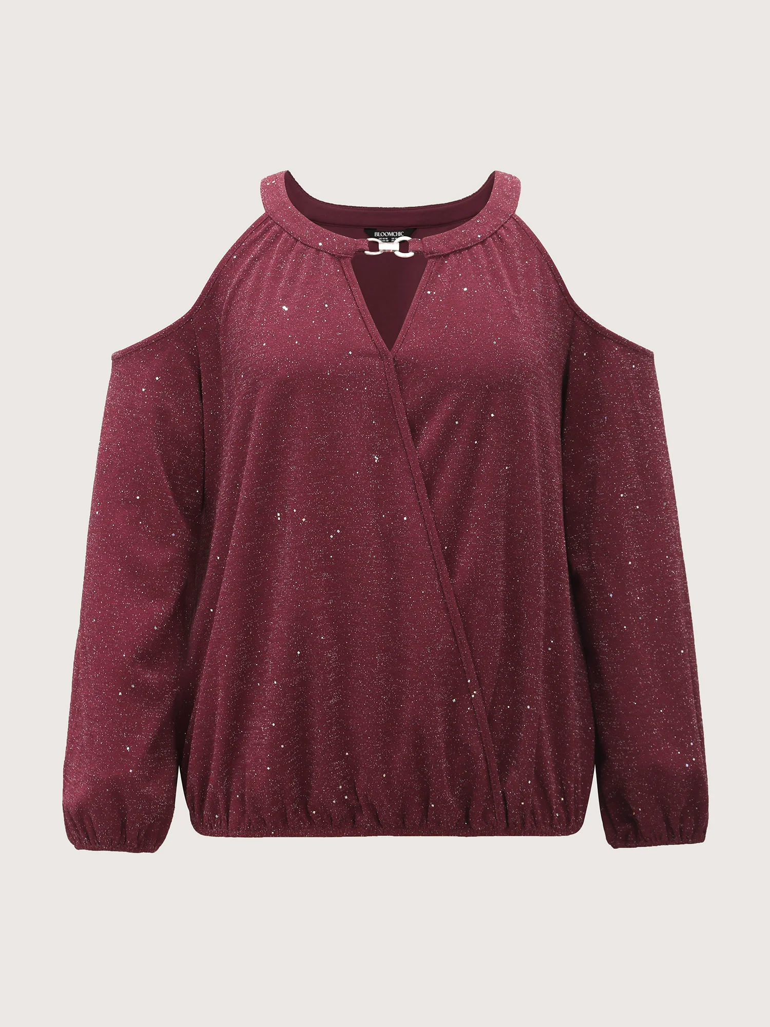Shimmery Silk Wrap Cut-Out Shoulder Blouse - Image 6