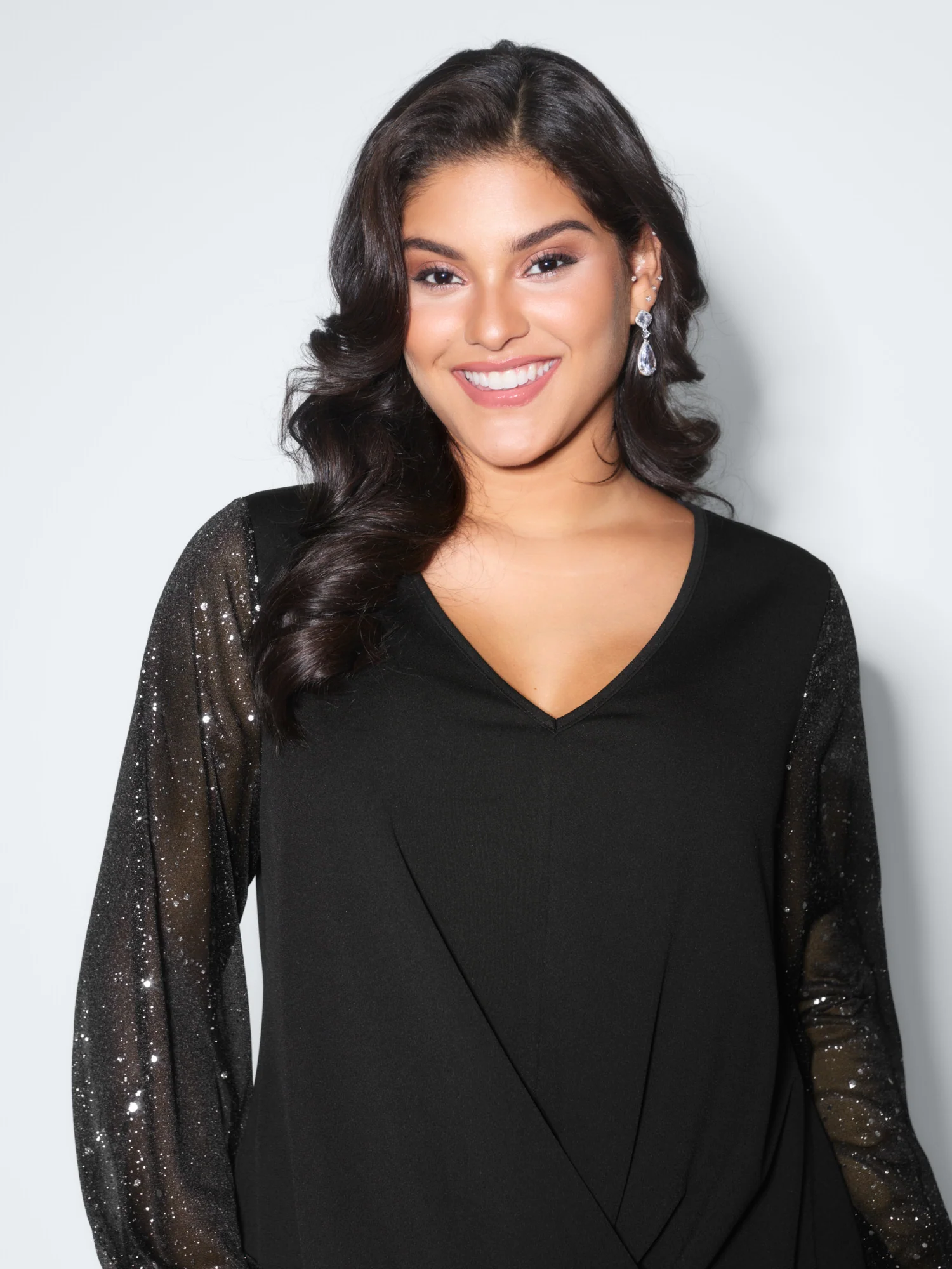 Shimmery Sleeve Knotted Hem Blouse - Image 2