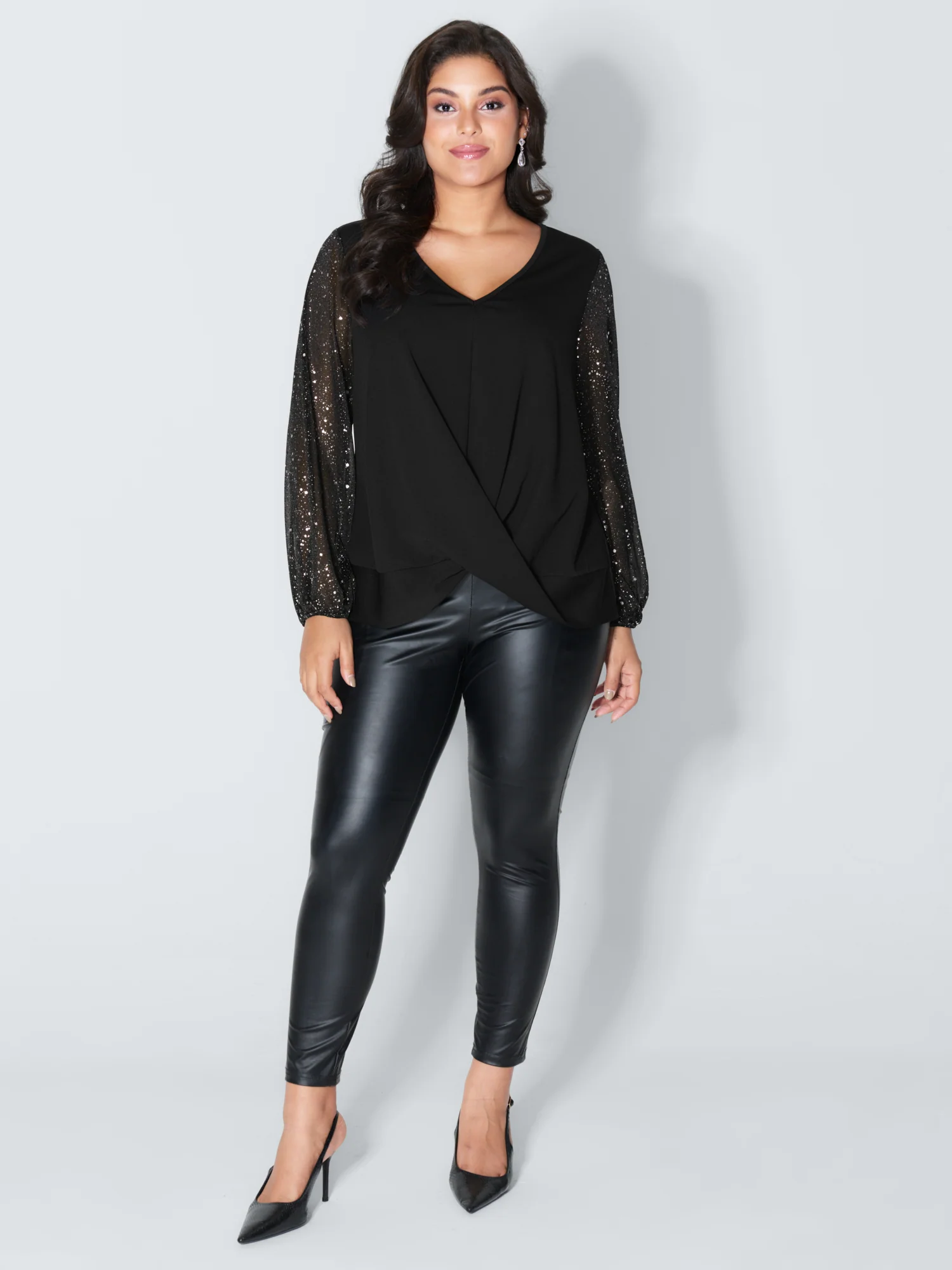Shimmery Sleeve Knotted Hem Blouse - Image 3