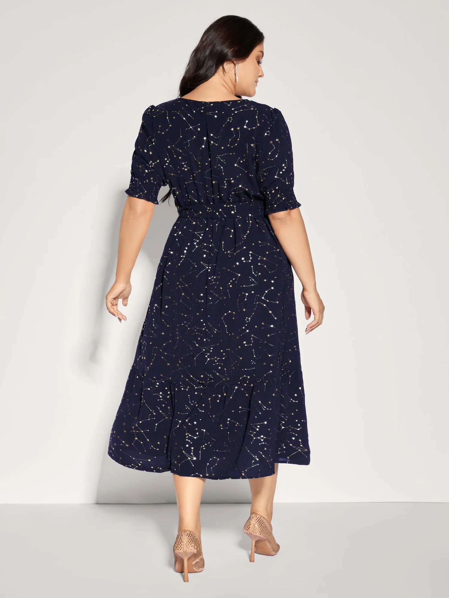 Shimmery Star Print Stretchy-Waist Midi Dress - Image 11
