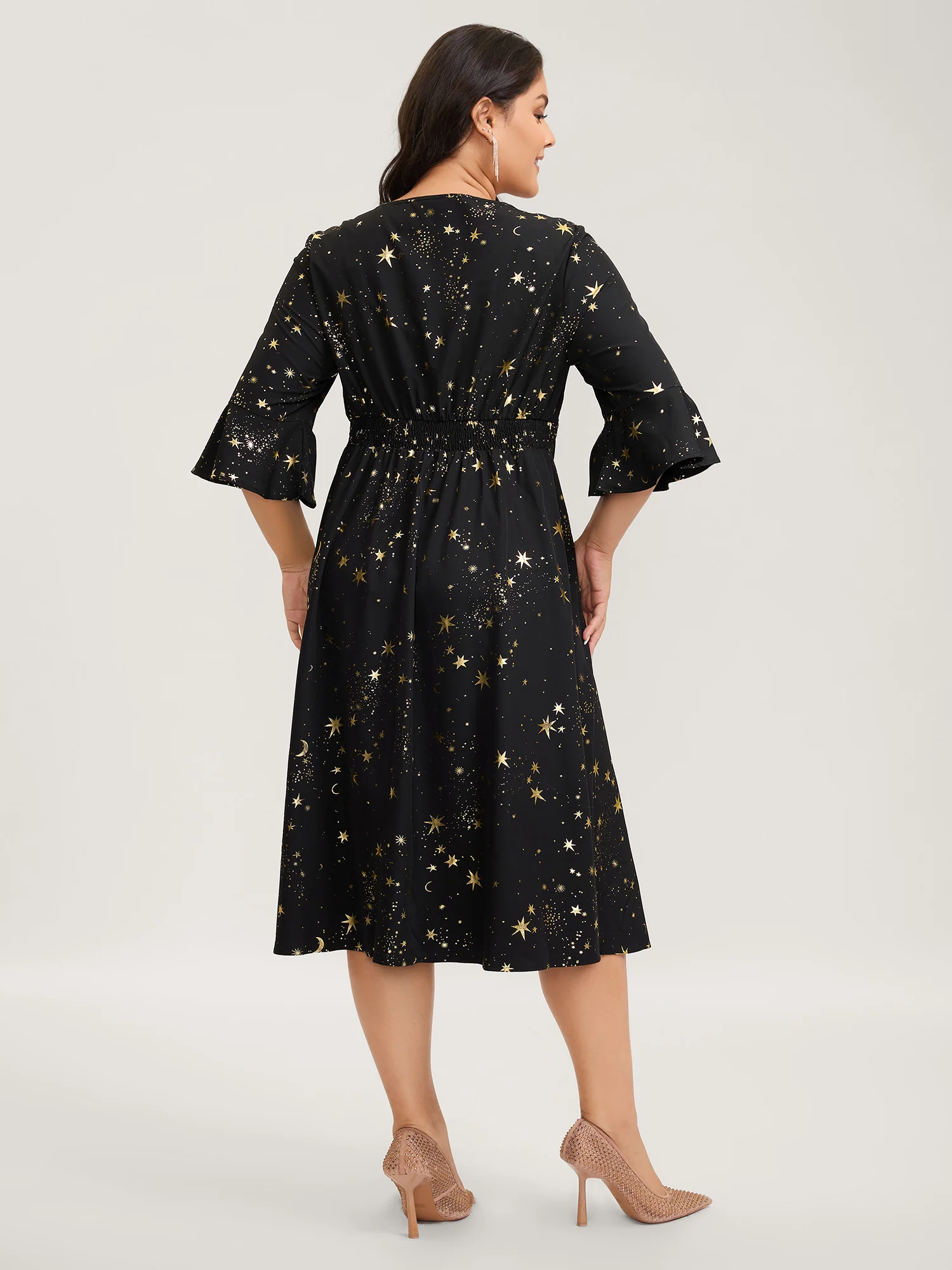 Shimmery Starry Neck Cut-Out Midi Dress - Image 4