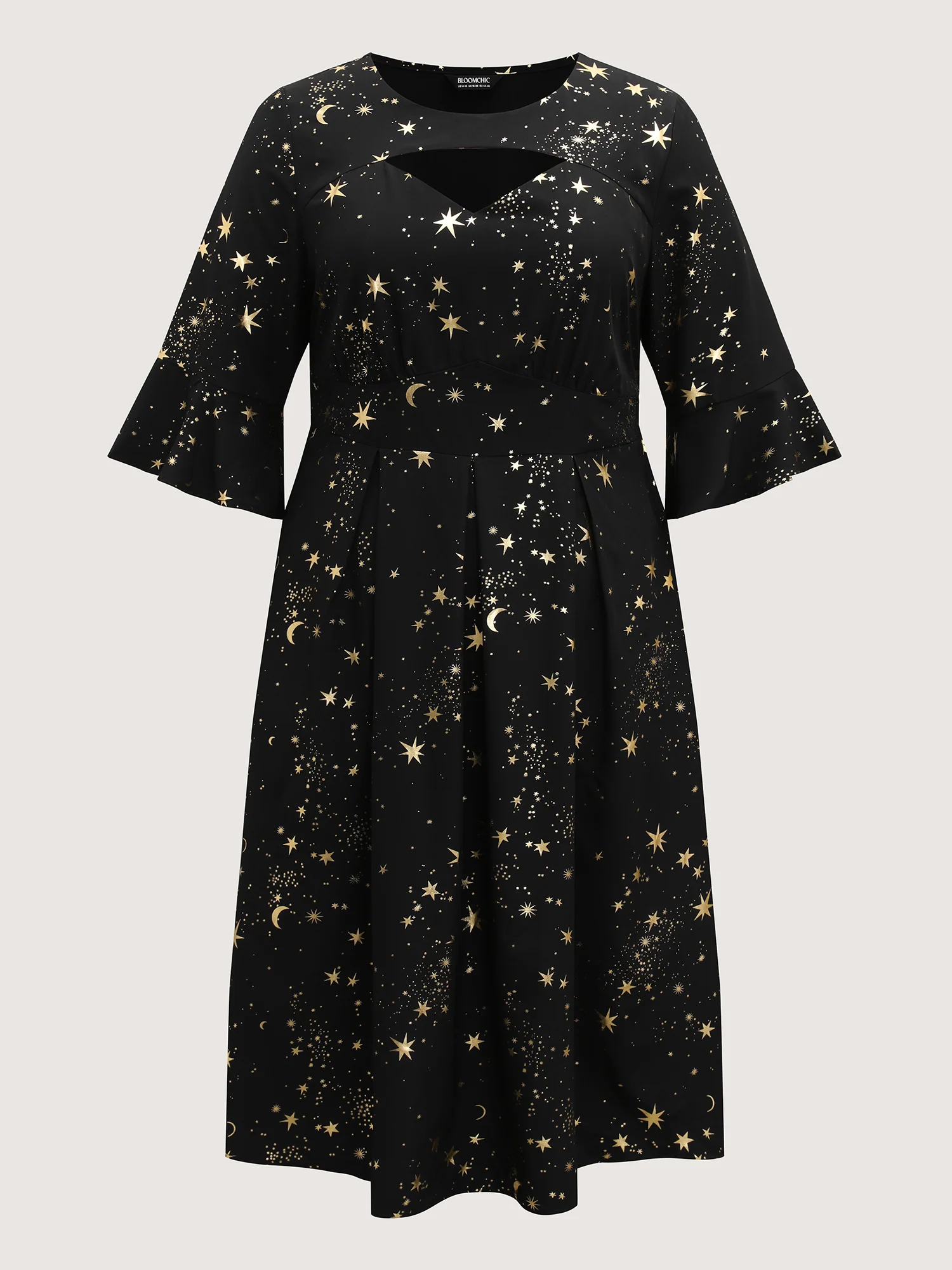 Shimmery Starry Neck Cut-Out Midi Dress - Image 7