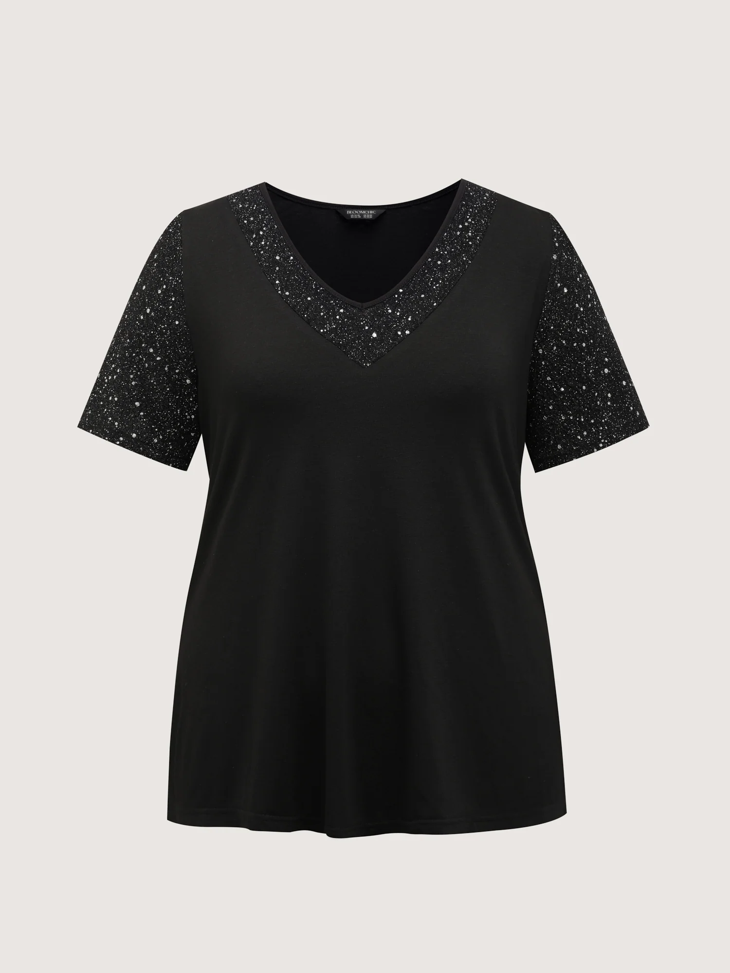 Shimmery Stretchy Spliced Fitted T-Shirt - Image 7