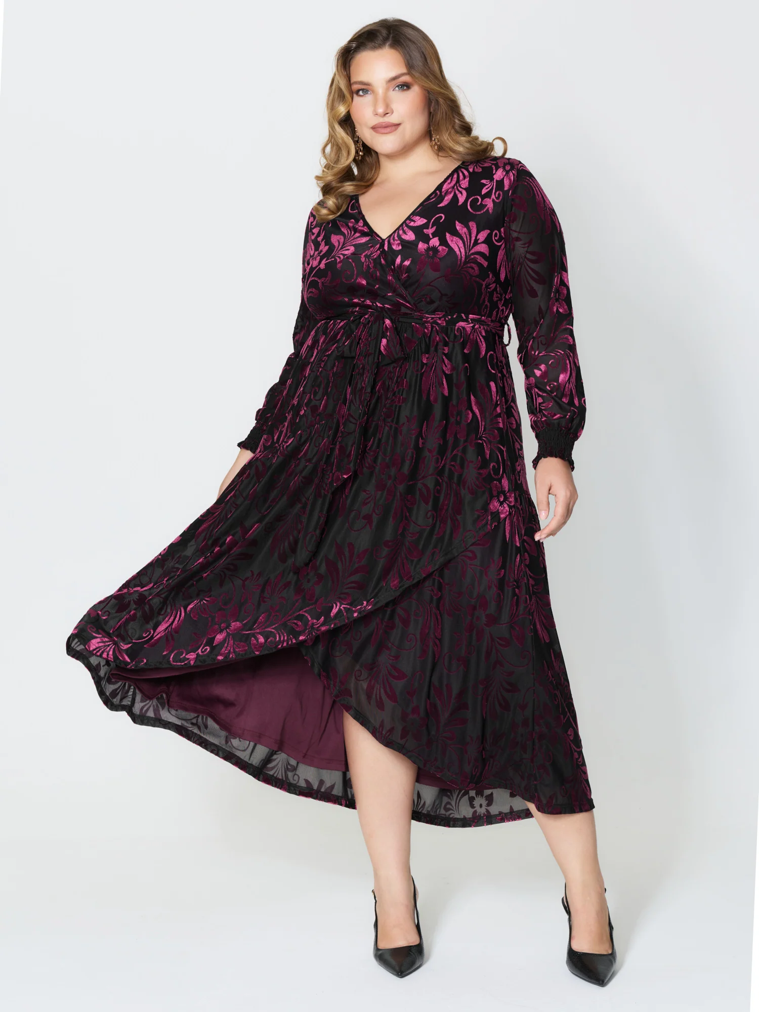 Shimmery Stretchy Velvet Shirred Maxi Dress - Image 3