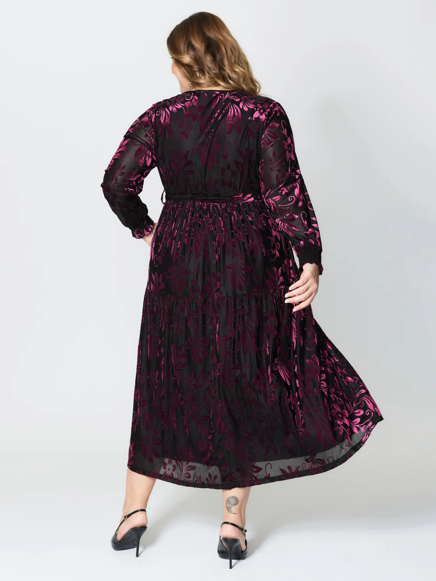 Shimmery Stretchy Velvet Shirred Maxi Dress - Image 4