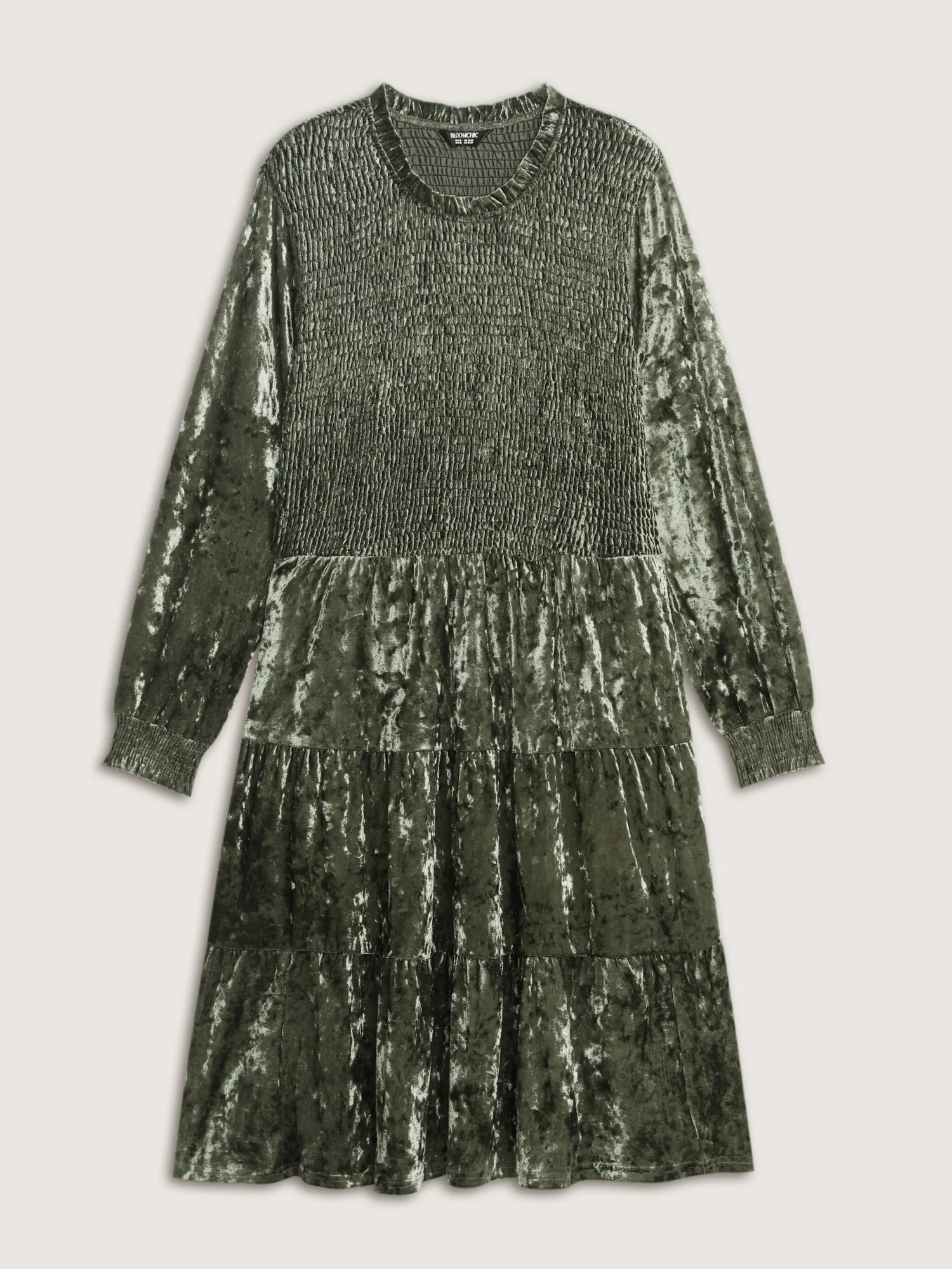 Shimmery Velvet Shirred Tiered Midi Dress - Image 7