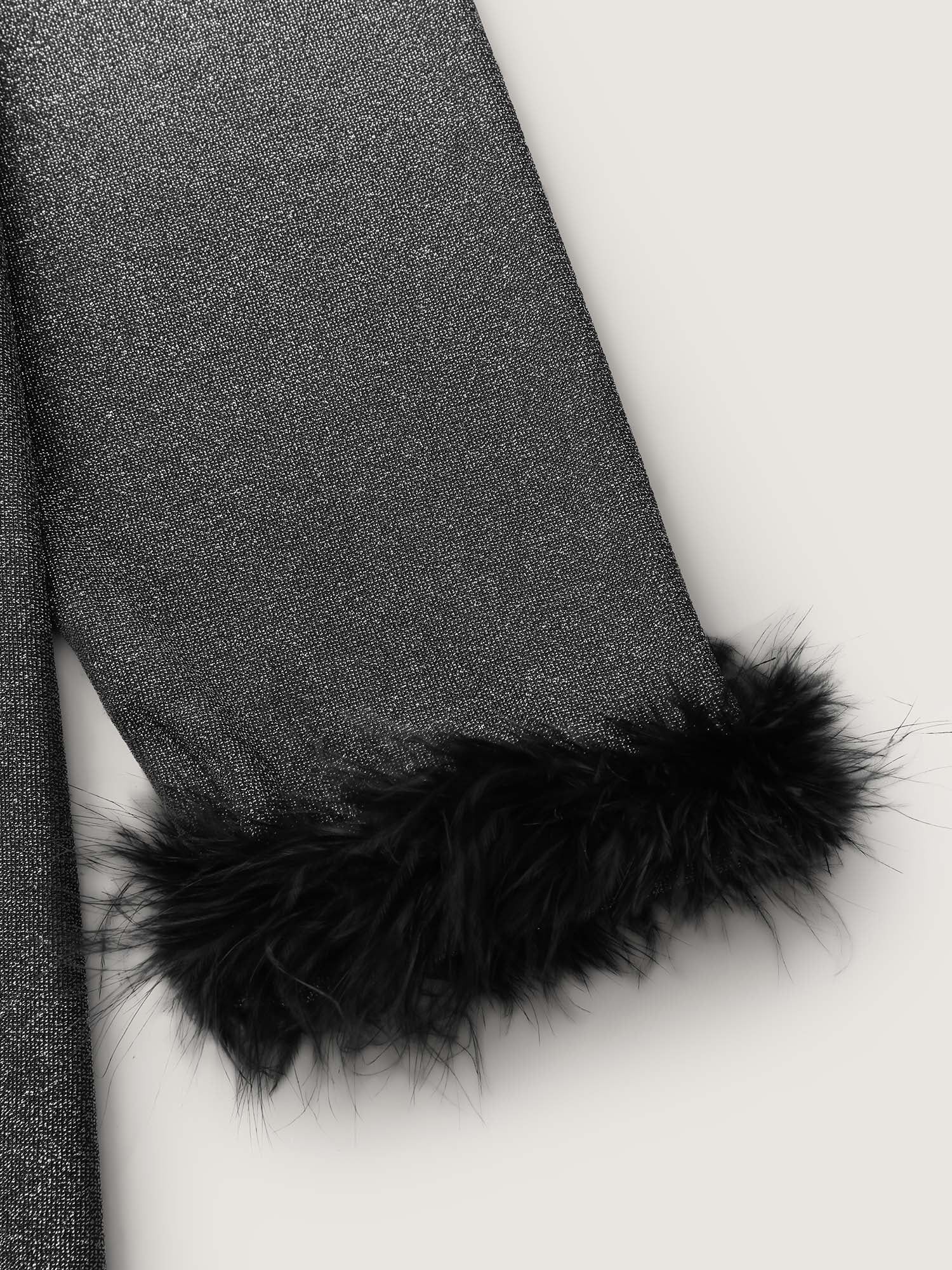 Shiny Silk Fur Cuffs Blouse - Image 5