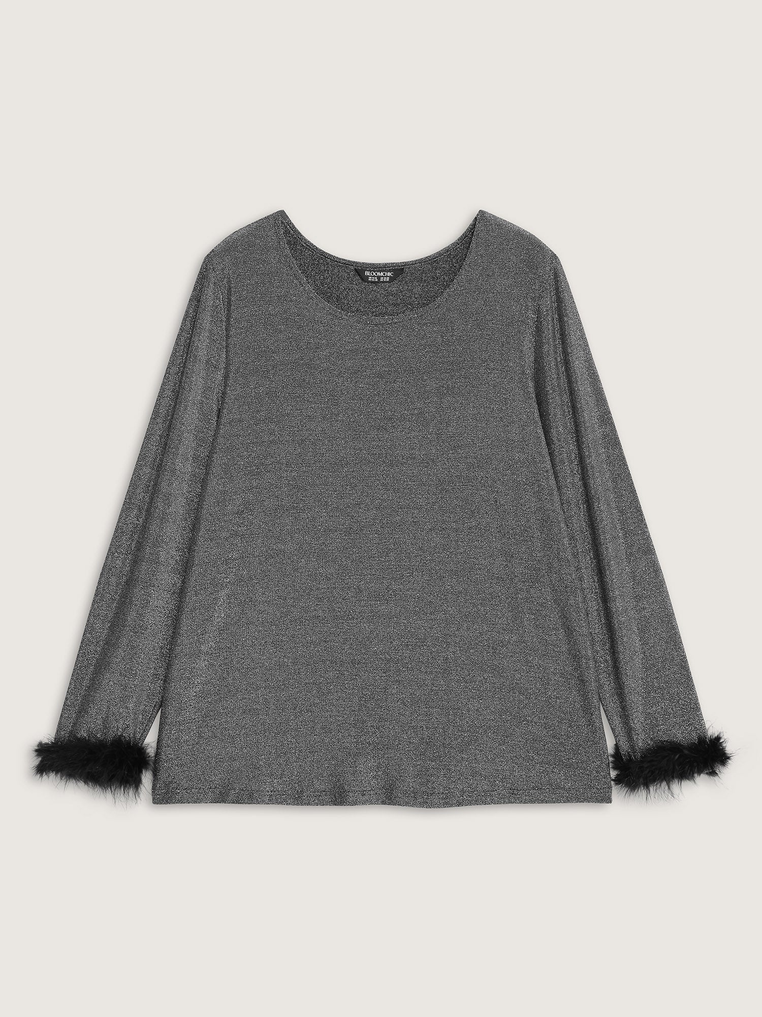 Shiny Silk Fur Cuffs Blouse - Image 6