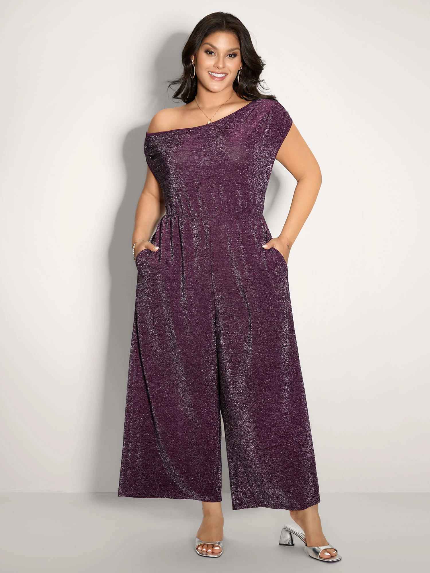 Shiny Silk Off-Shoulder Jumpsuit - Image 3