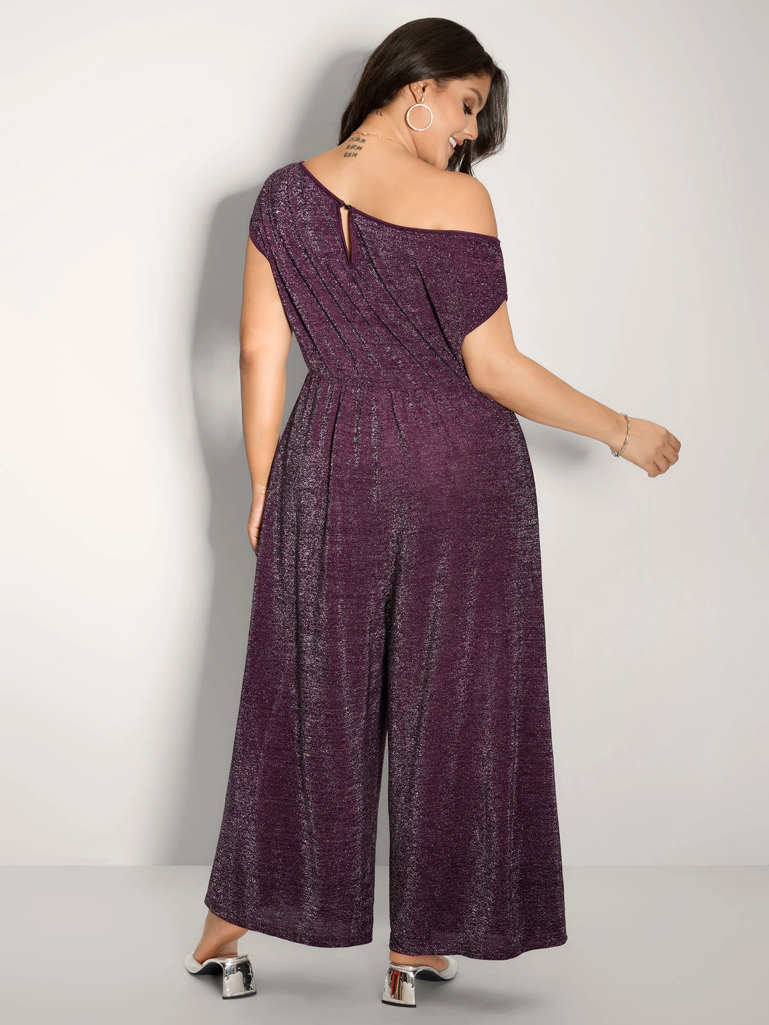 Shiny Silk Off-Shoulder Jumpsuit - Image 4