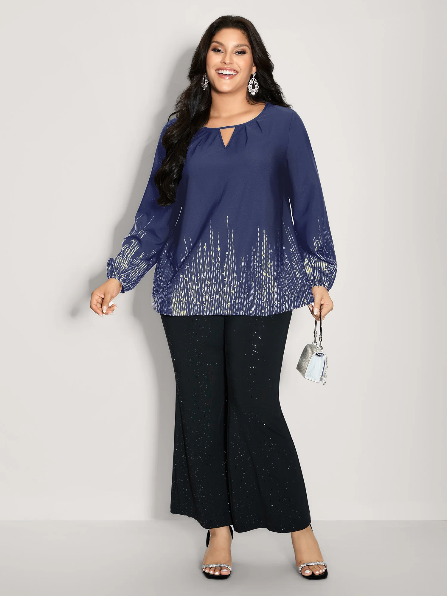 Shimmery Cut-Out Neck Blouse - Image 10