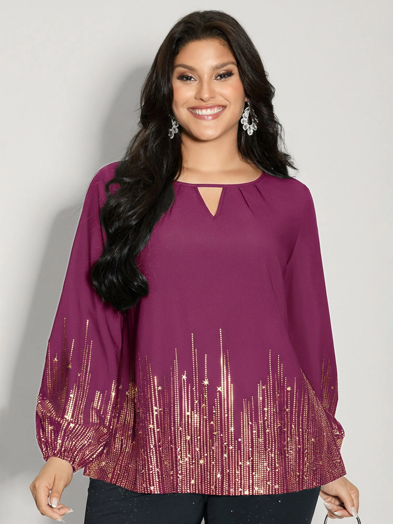 Shimmery Cut-Out Neck Blouse - Image 12