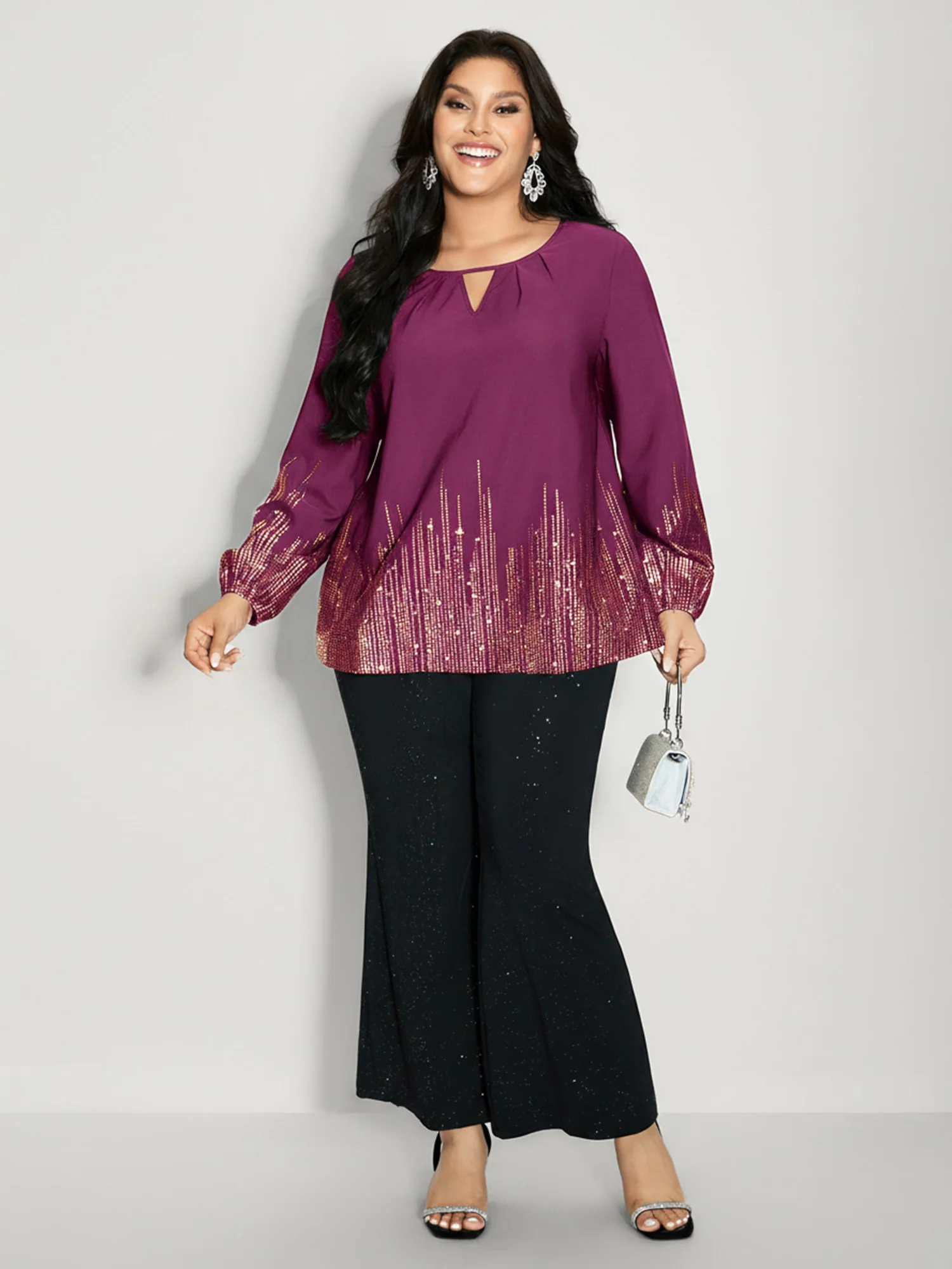 Shimmery Cut-Out Neck Blouse - Image 14