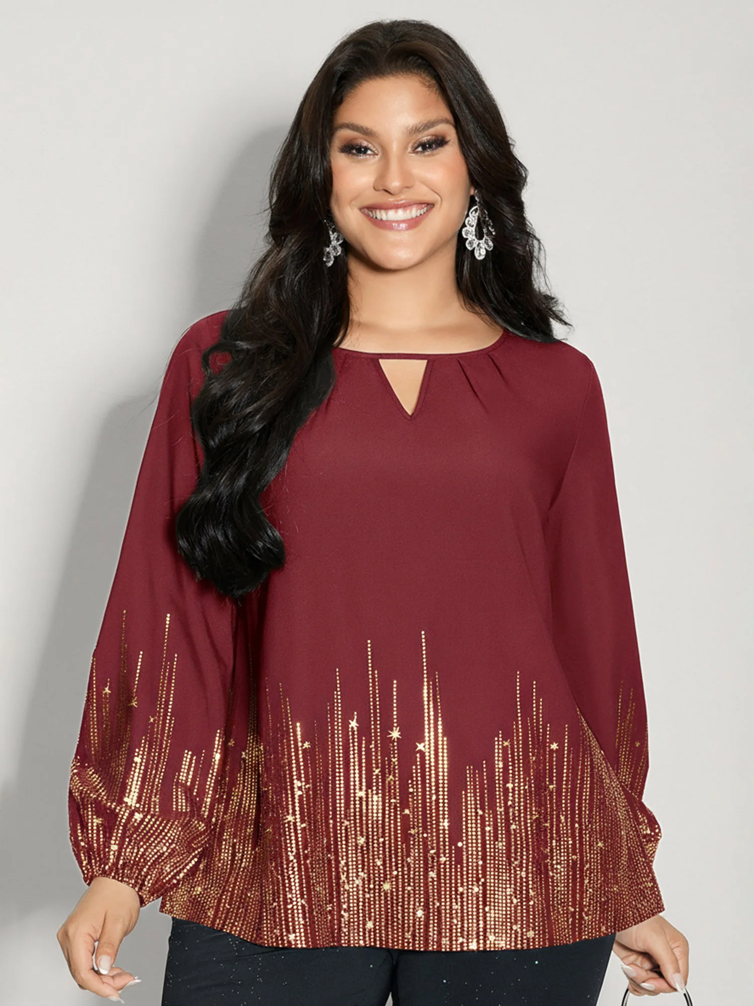 Shimmery Cut-Out Neck Blouse - Image 16