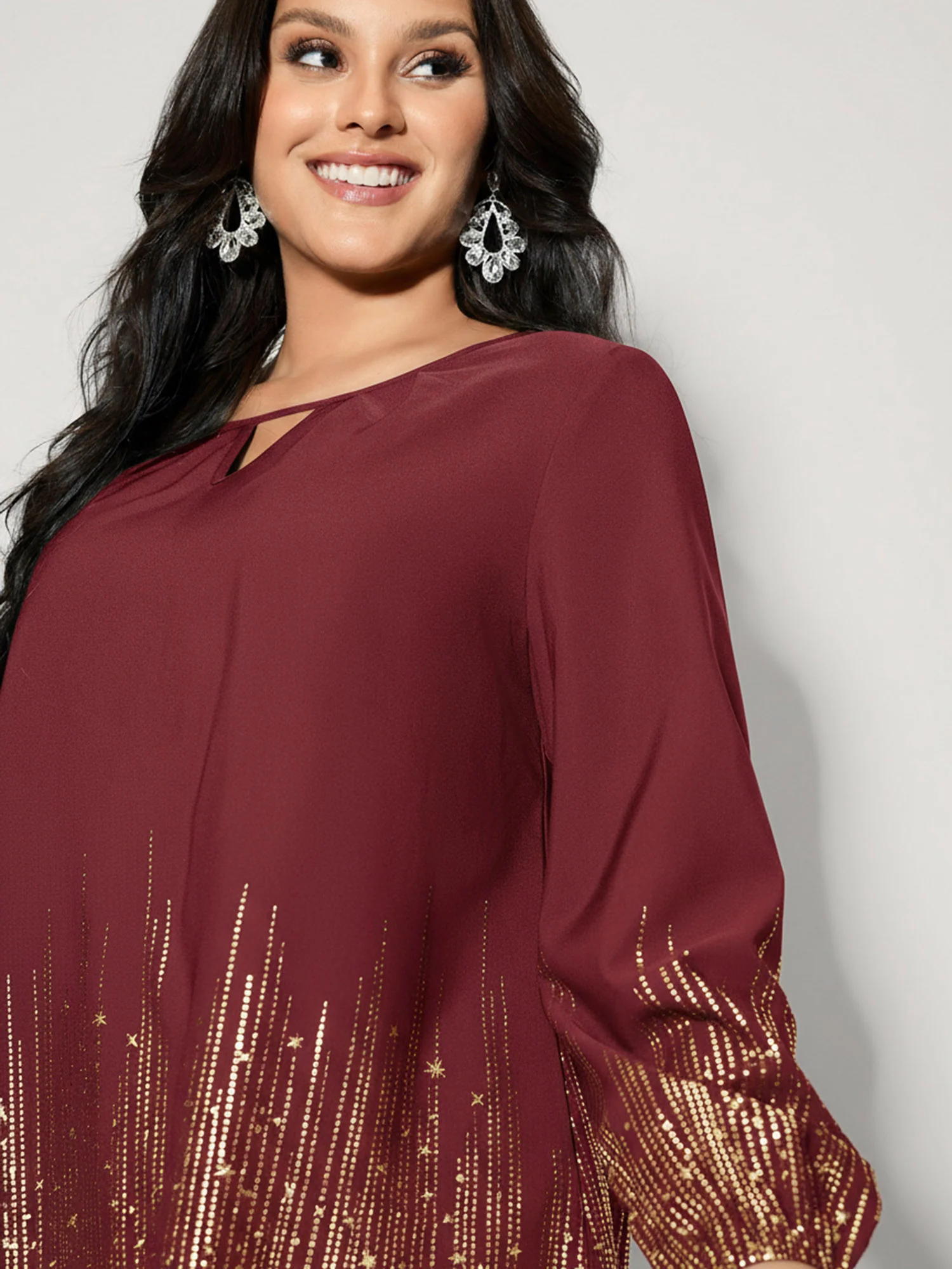 Shimmery Cut-Out Neck Blouse - Image 17