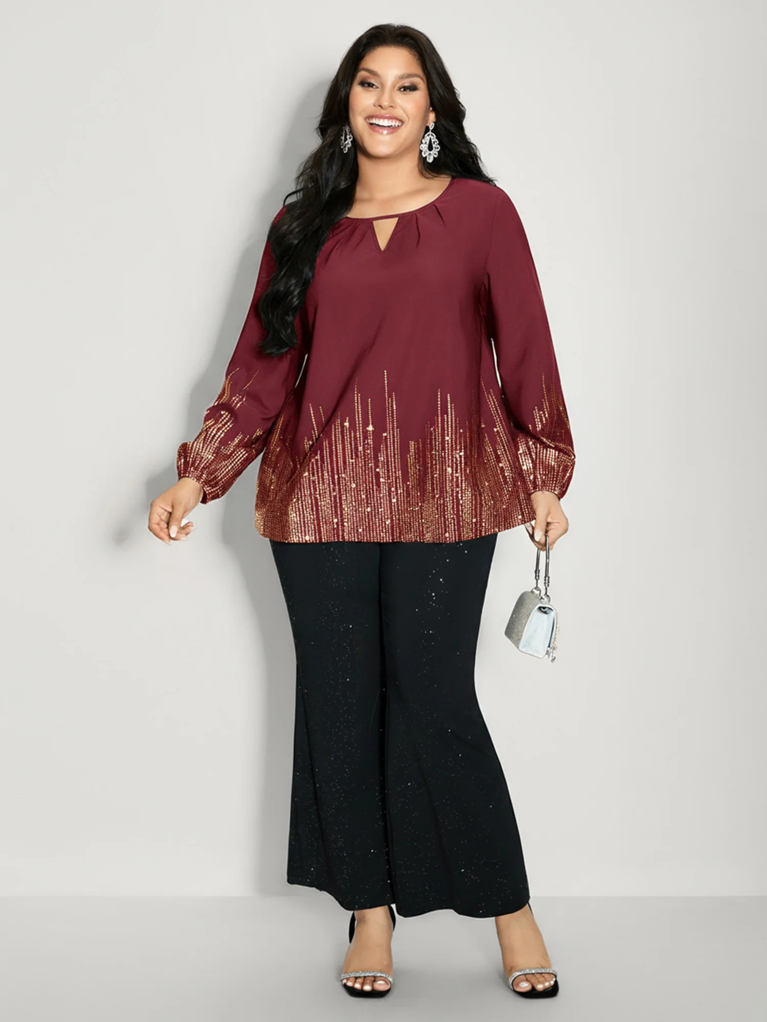 Shimmery Cut-Out Neck Blouse - Image 18