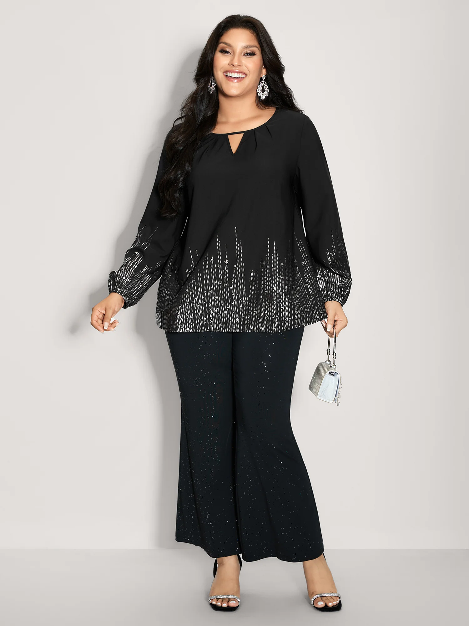 Shimmery Cut-Out Neck Blouse - Image 3