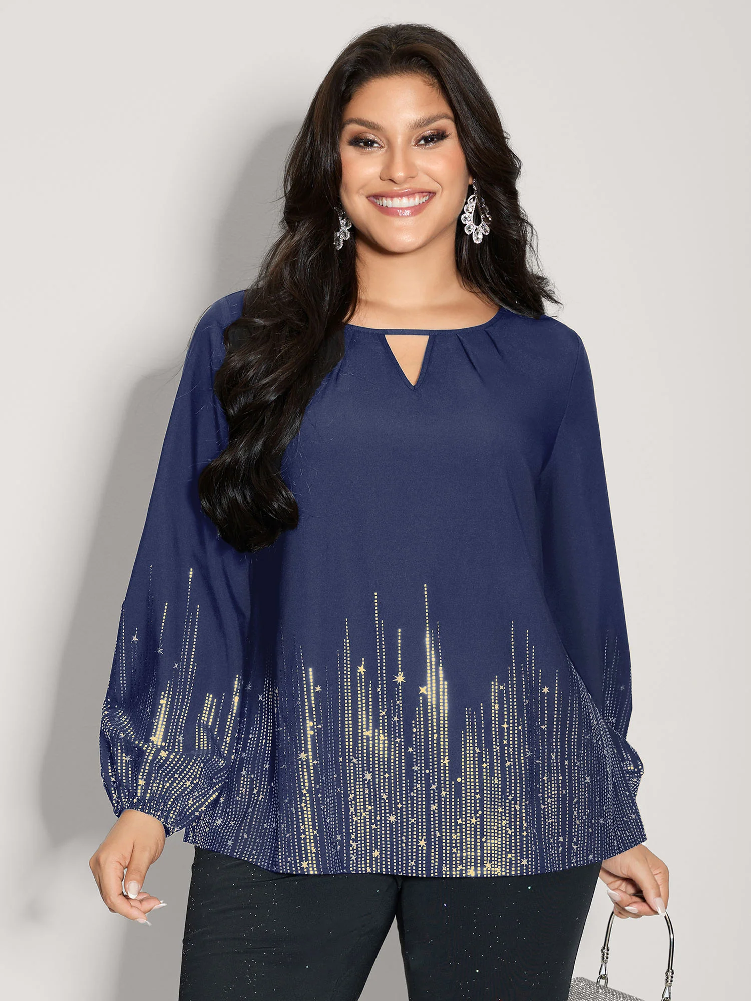 Shimmery Cut-Out Neck Blouse - Image 8