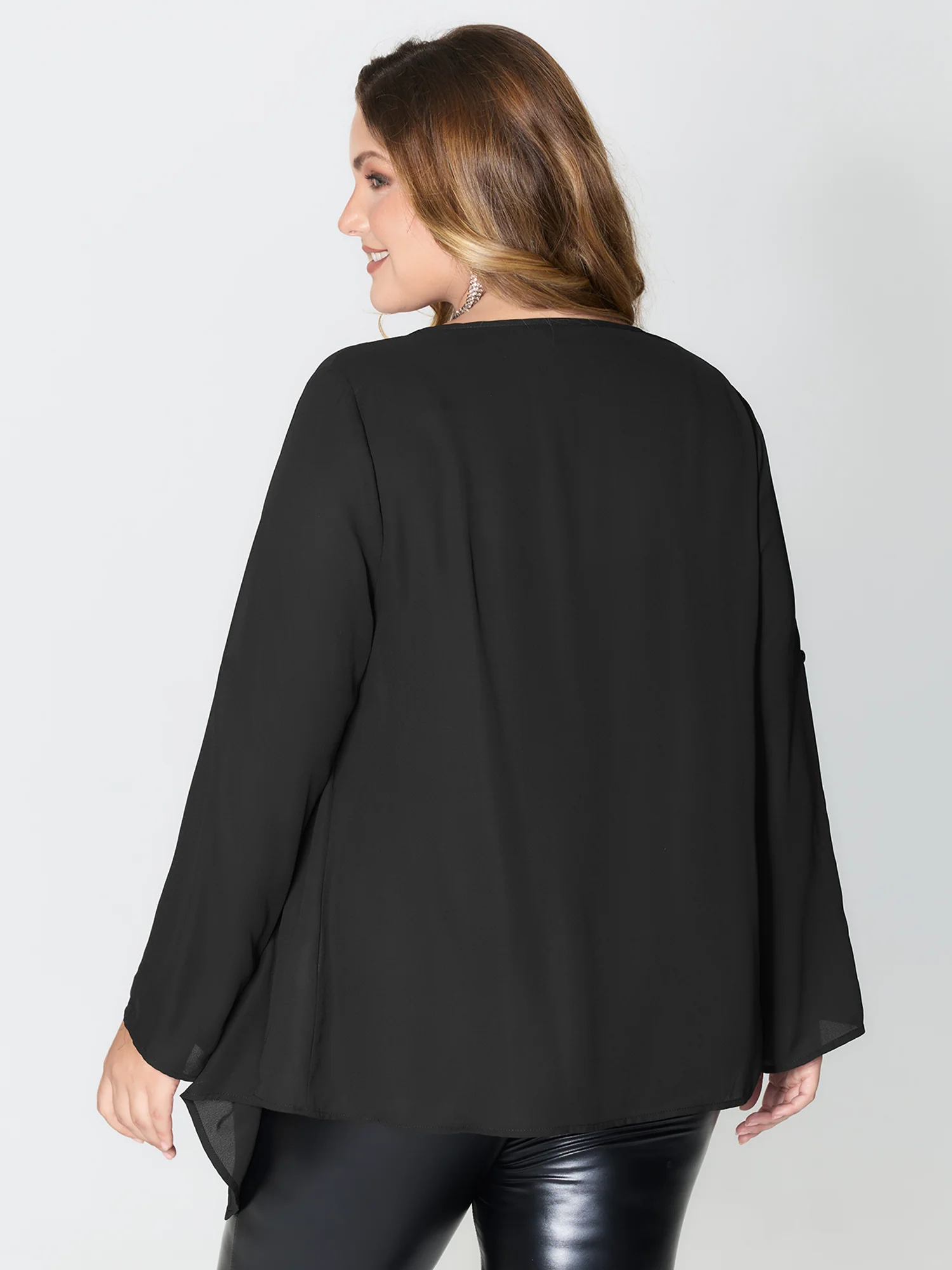 Shiny Silk Two-Piece Ruffled Blouse - Image 6