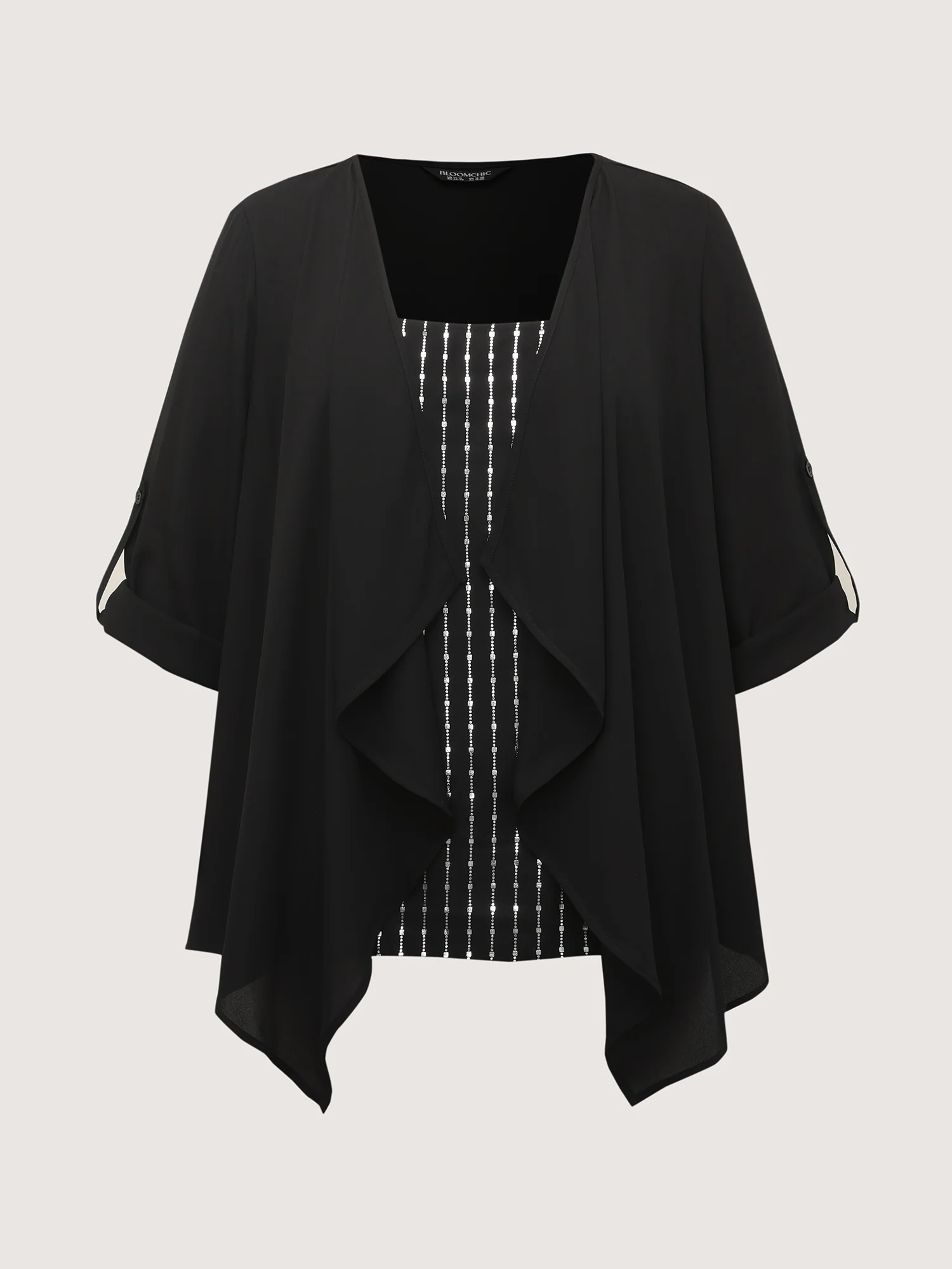 Shiny Silk Two-Piece Ruffled Blouse - Image 9