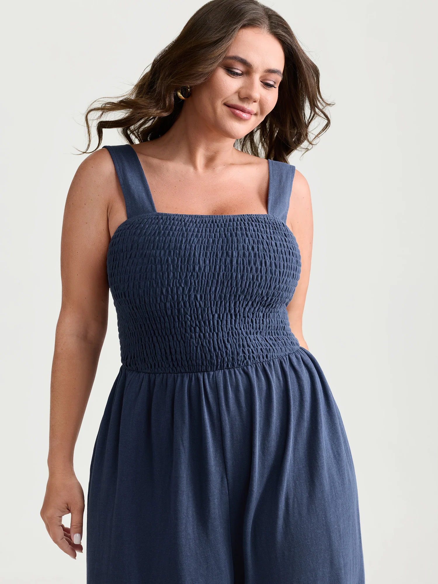 Shirred A-Line Wide Strap Jumpsuit - Image 3