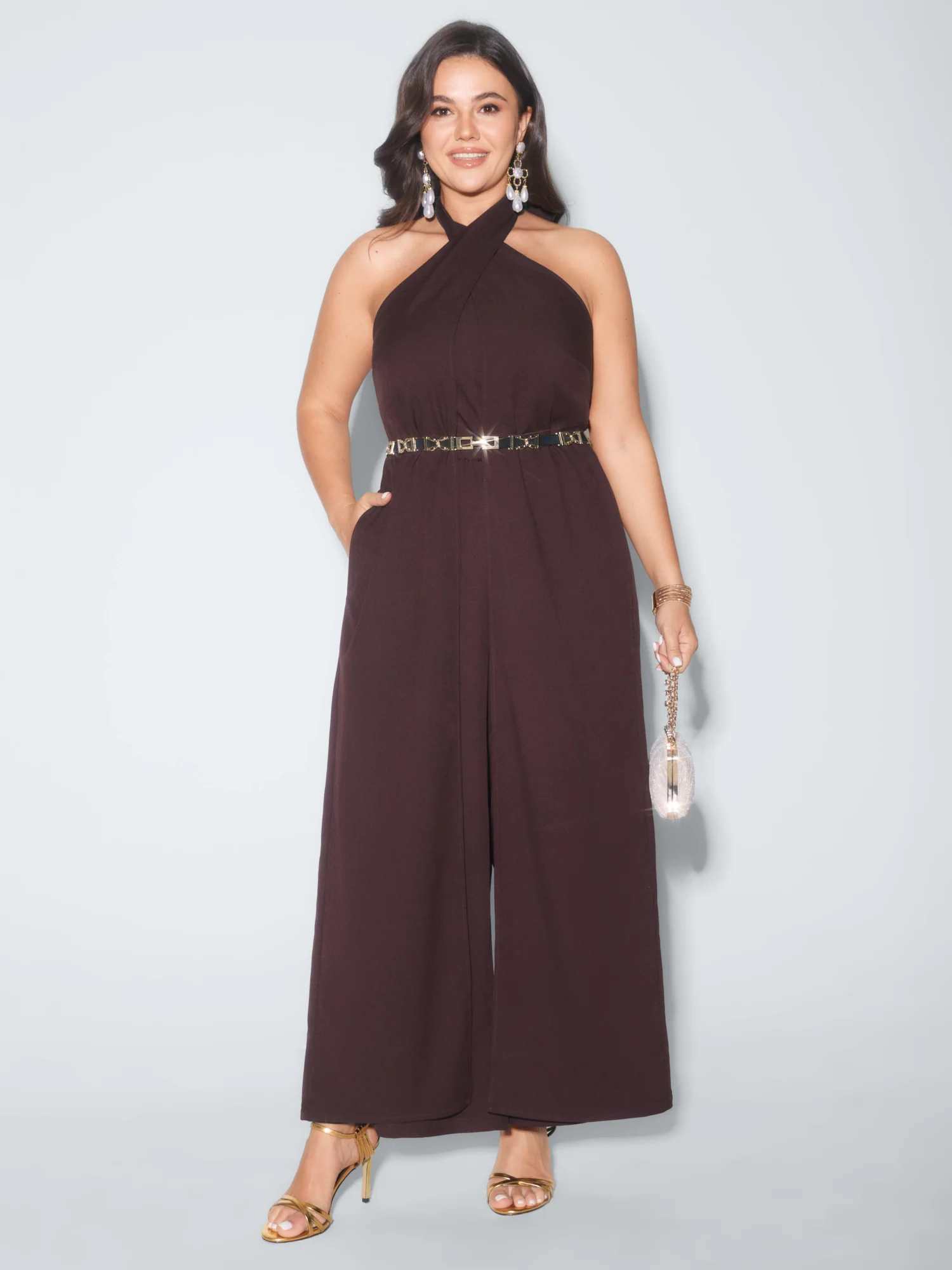 Shirred Back Halter Neckline Jumpsuit - Image 3