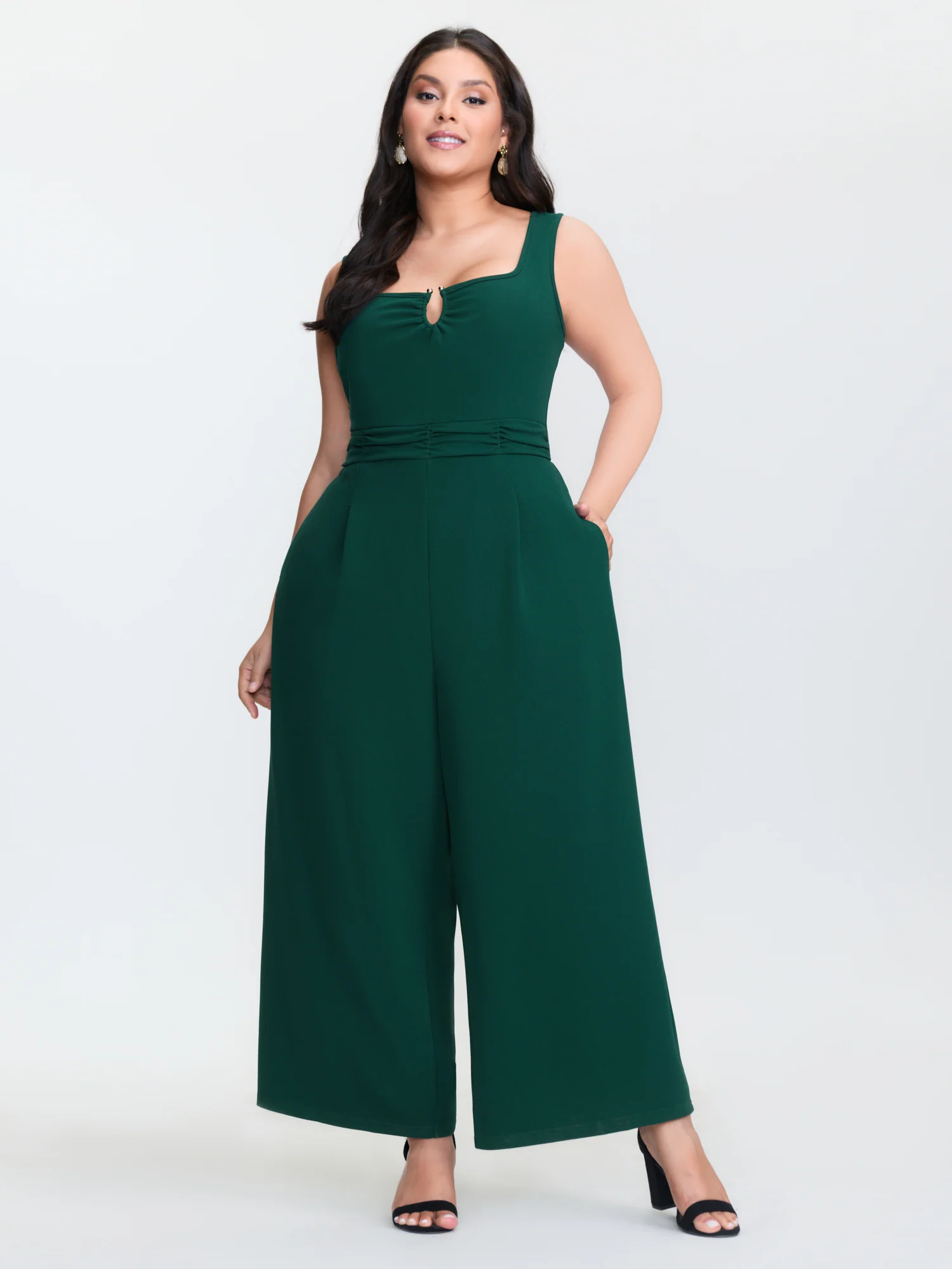 Shirred Back Metal Loop Ruched Jumpsuit - Image 3