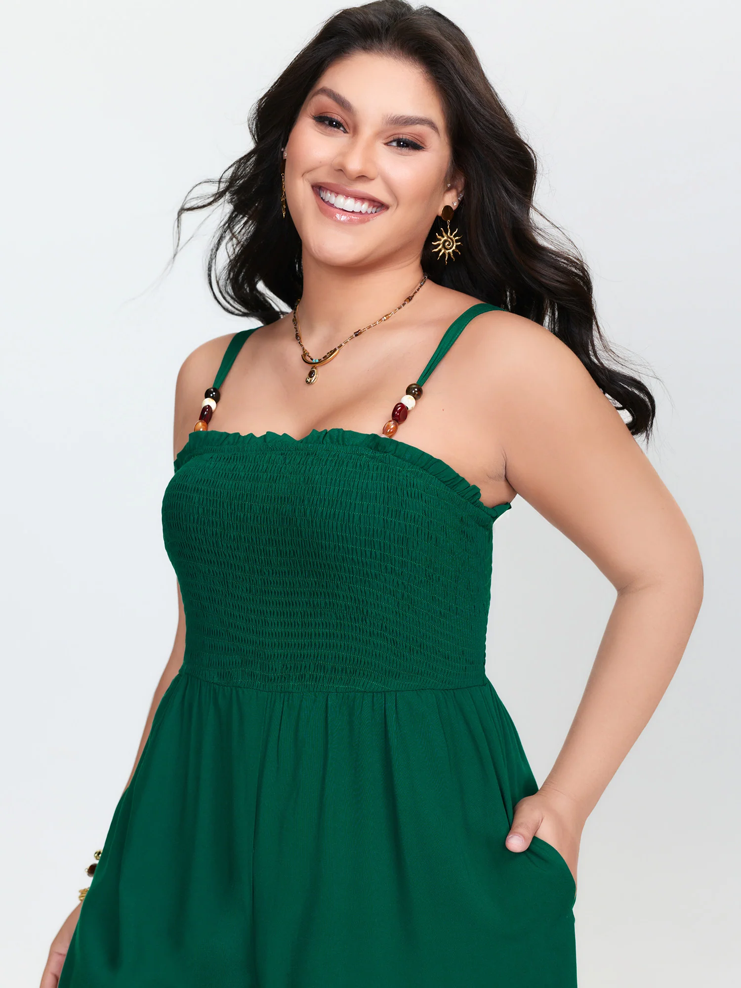 Shirred Bodice Adjustable Wide-Leg Jumpsuit - Image 2