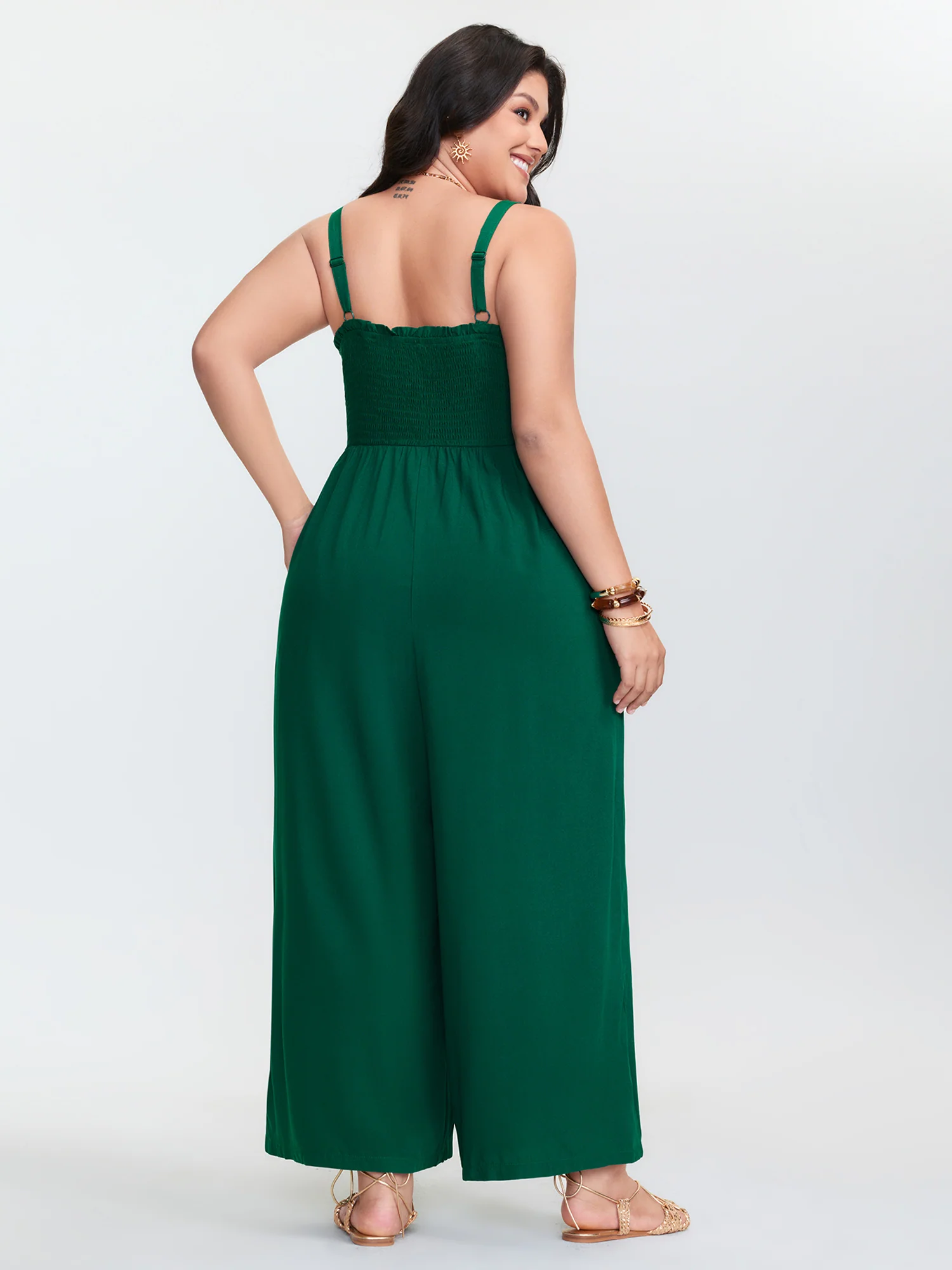 Shirred Bodice Adjustable Wide-Leg Jumpsuit - Image 4