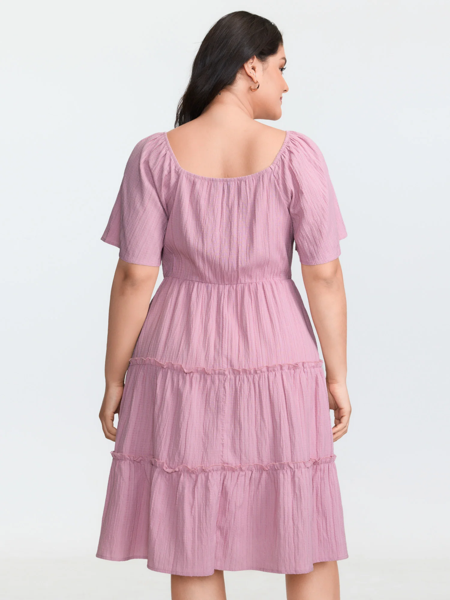 Shirred Bodice Flared Sleeve Pockets Mini Dress - Image 4