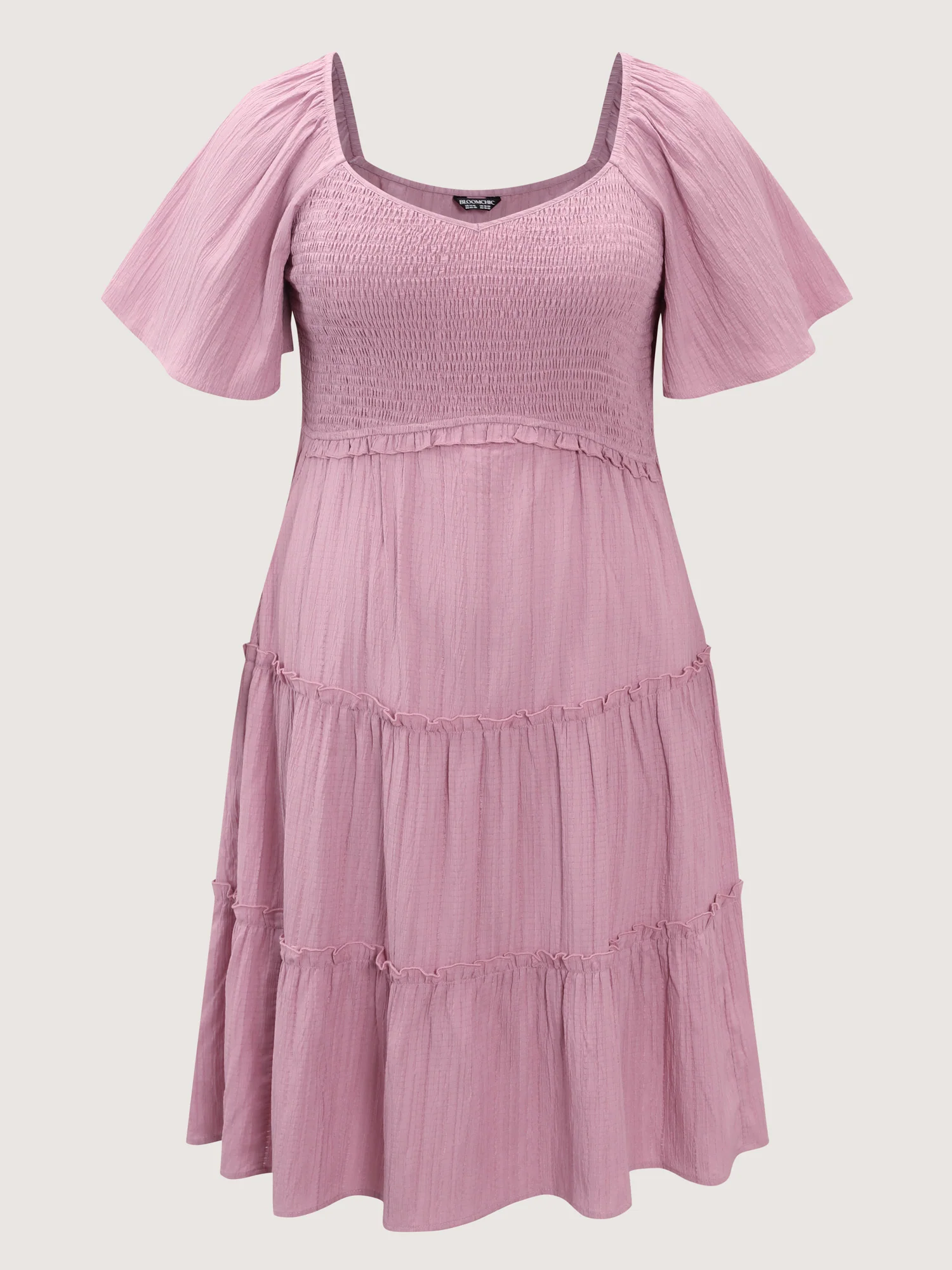 Shirred Bodice Flared Sleeve Pockets Mini Dress - Image 7