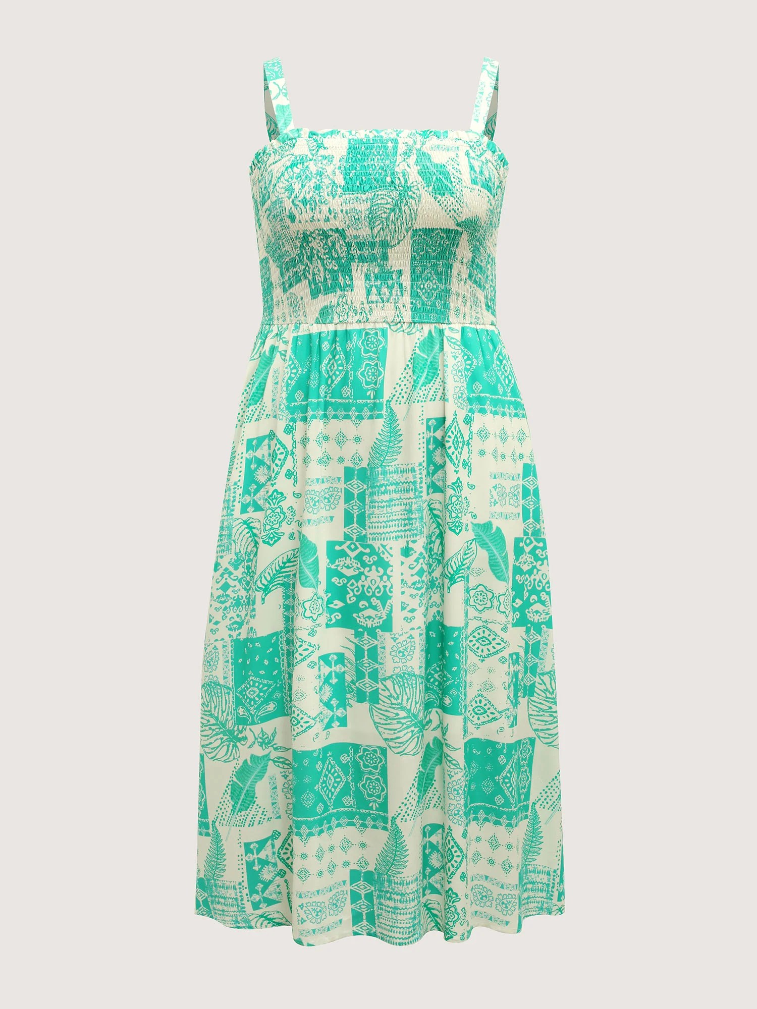 Shirred Bodice Holiday Print Midi Dress - Image 7
