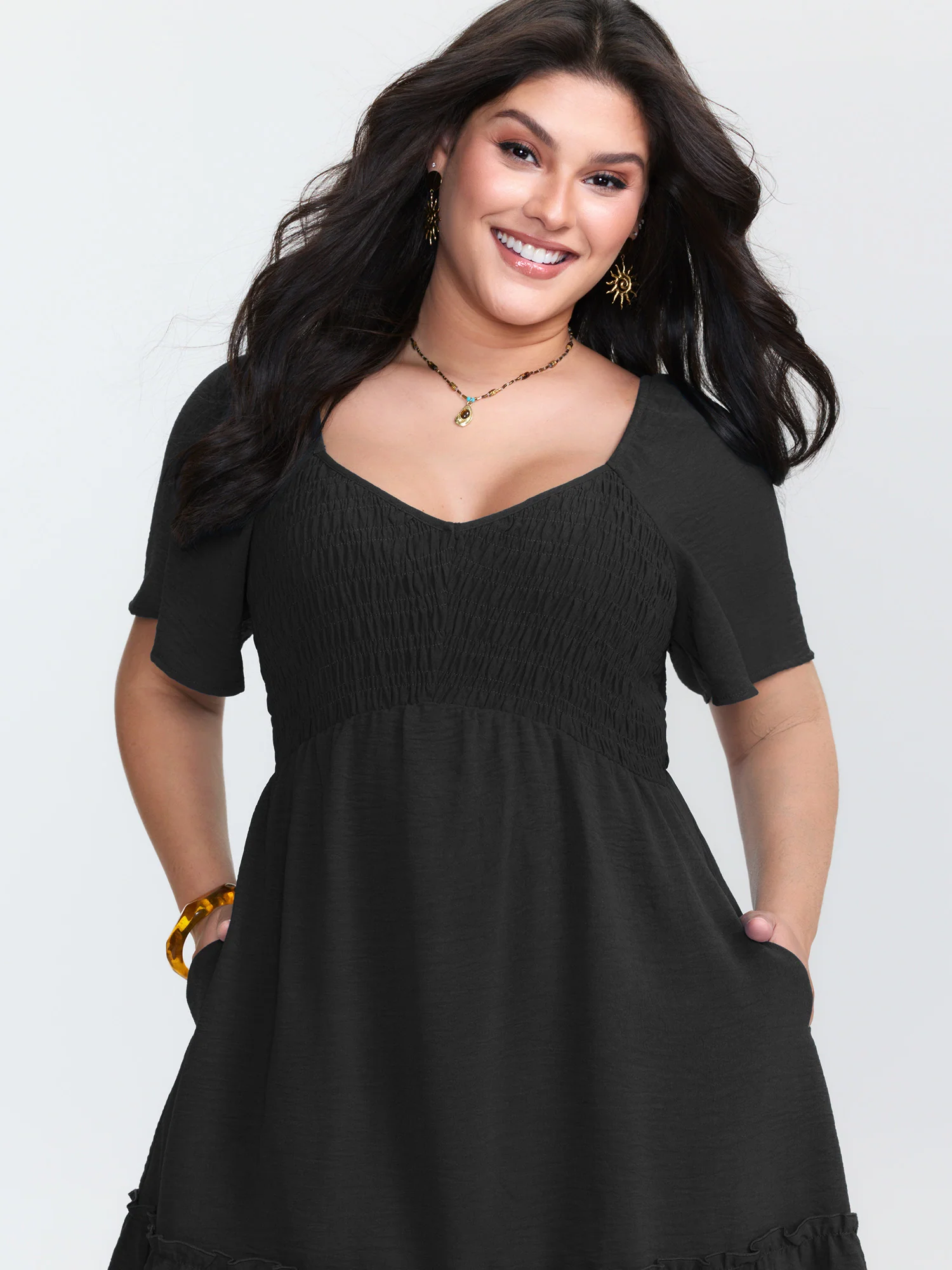 Shirred Bodice Ruffle Hem Flowy Mini Dress - Image 10