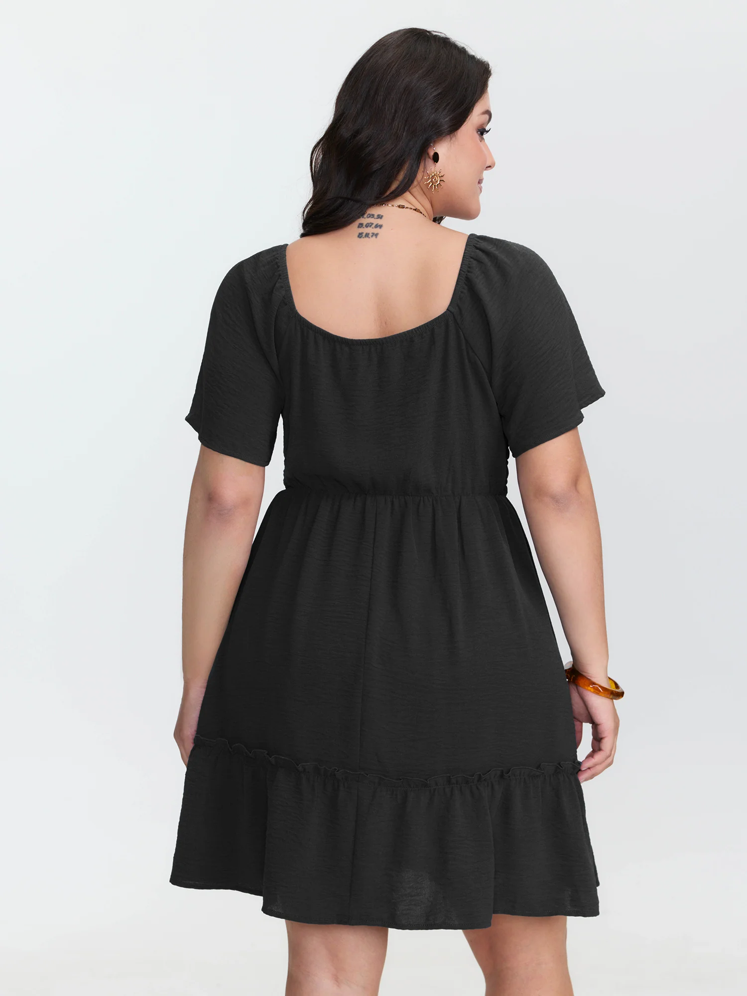 Shirred Bodice Ruffle Hem Flowy Mini Dress - Image 11