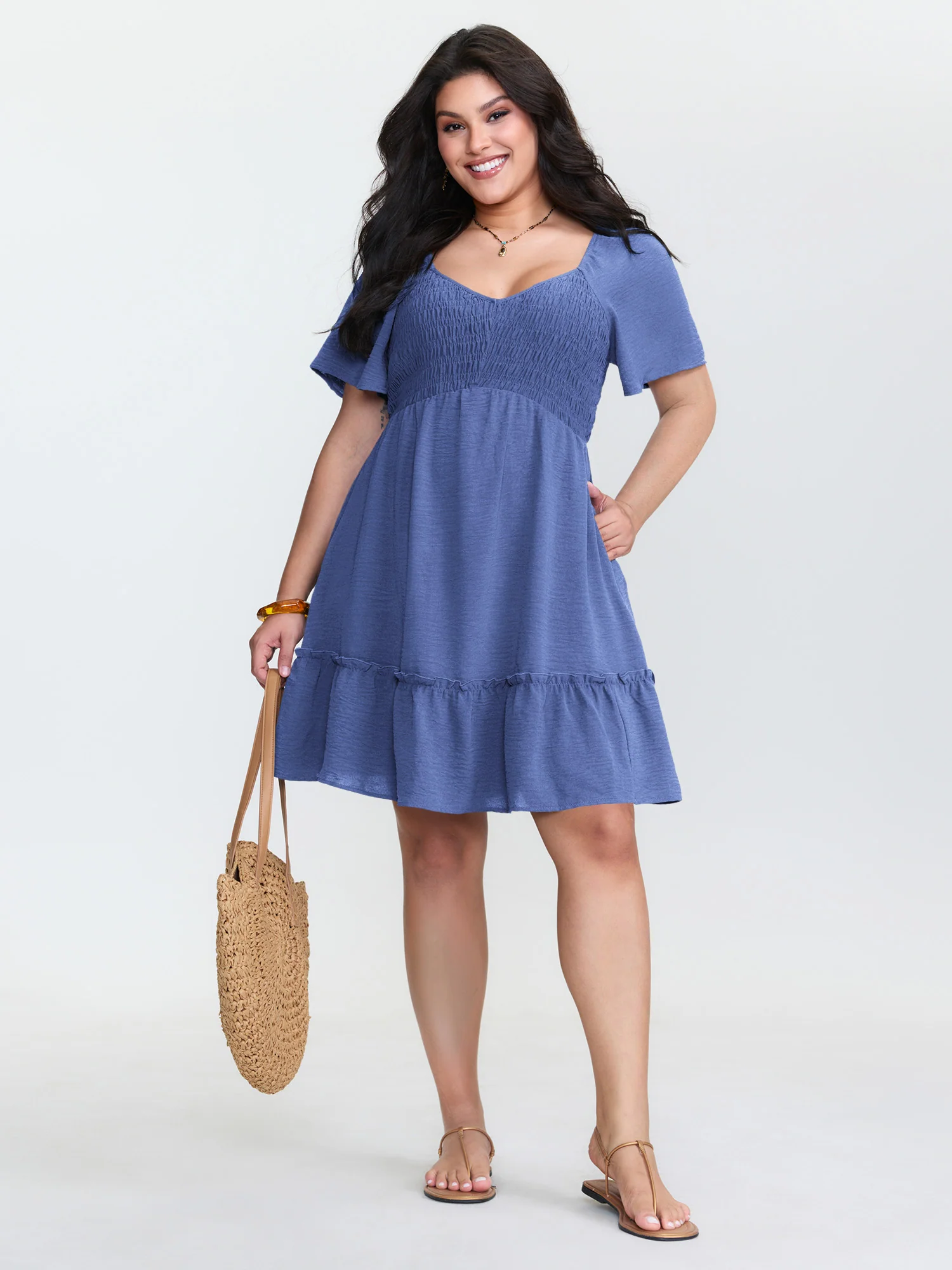 Shirred Bodice Ruffle Hem Flowy Mini Dress - Image 13