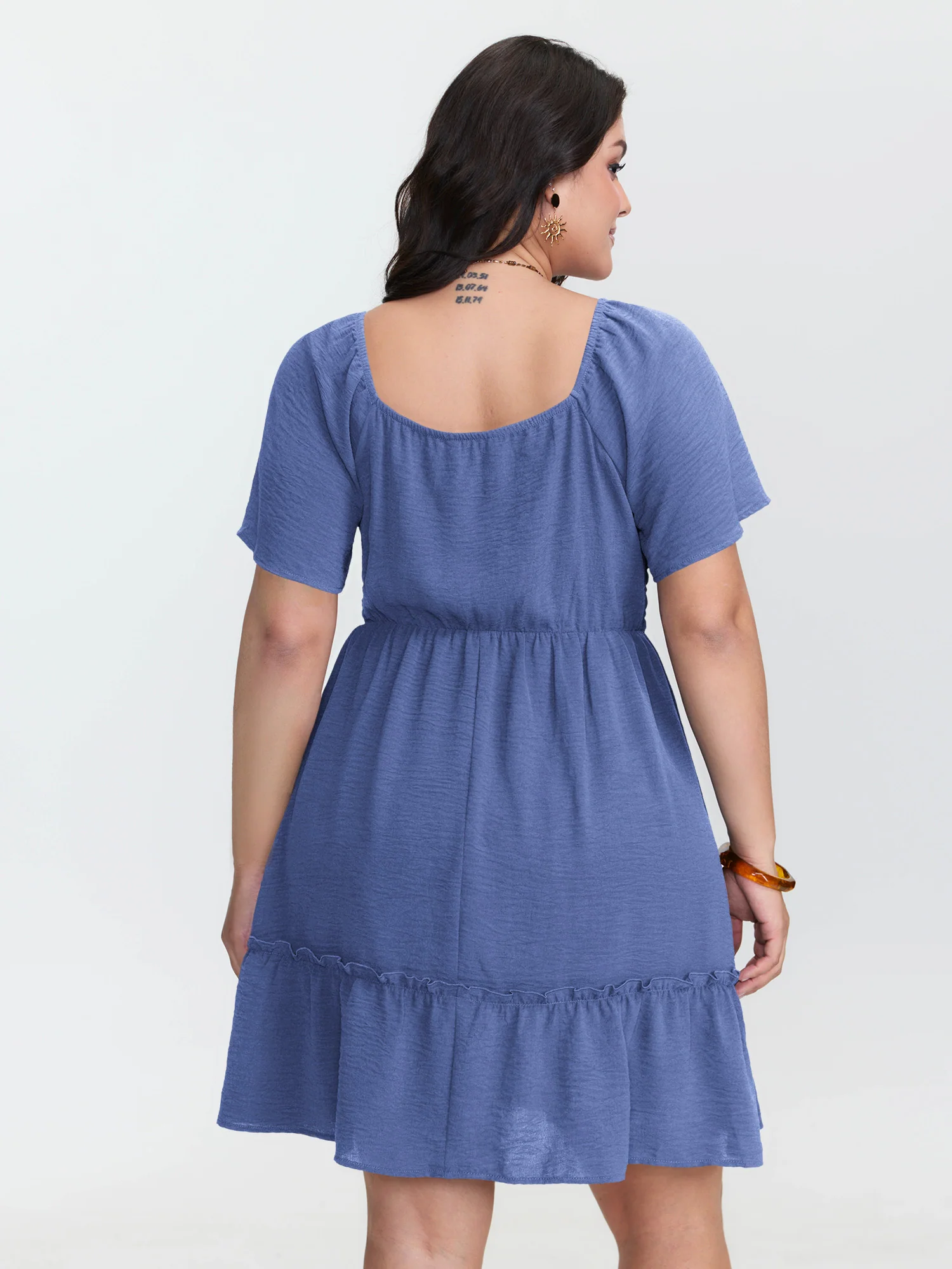 Shirred Bodice Ruffle Hem Flowy Mini Dress - Image 15